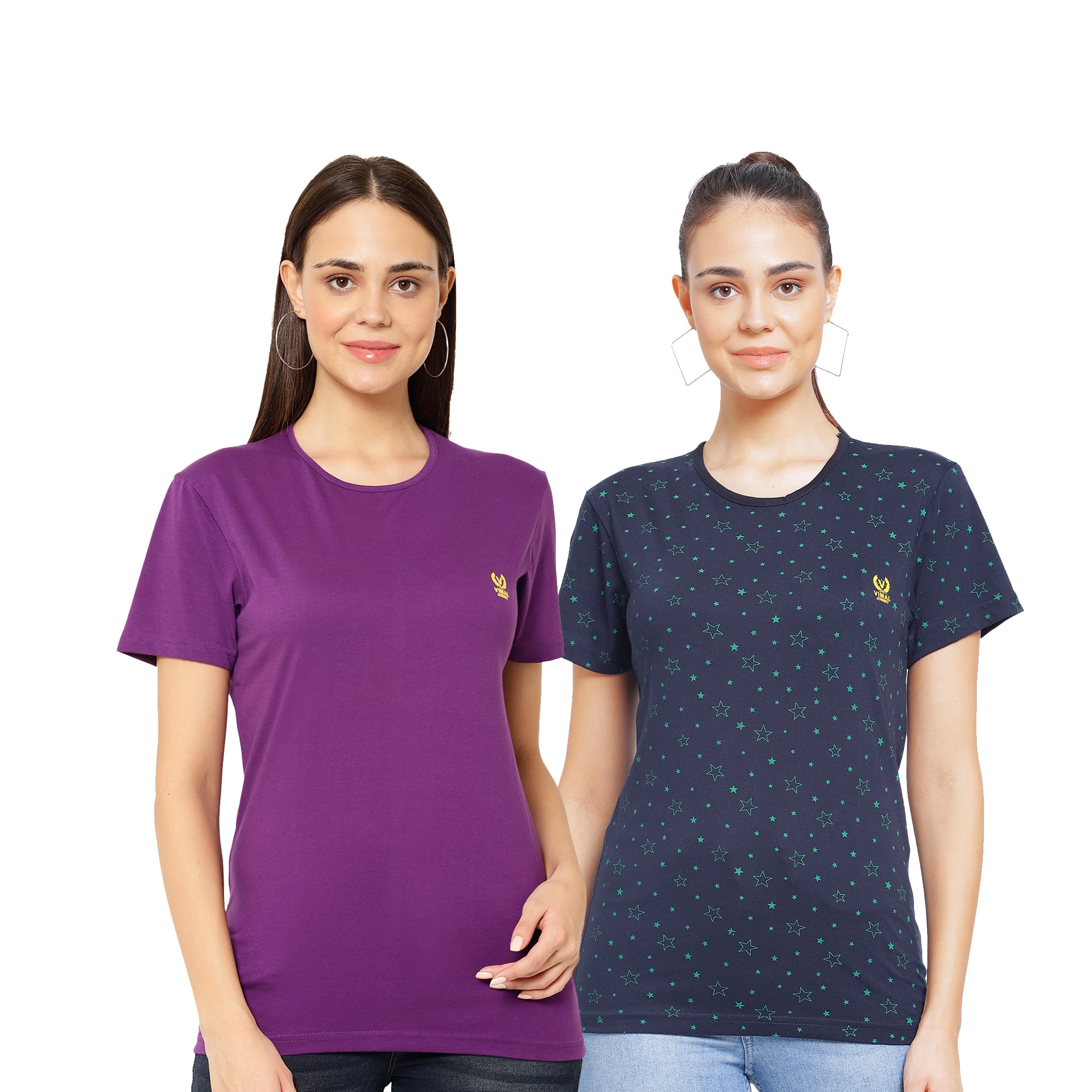 

VIMAL JONNEY Cotton Printed Purple Navy Blue Color T-Shirt For Women (Pack Of 2)
