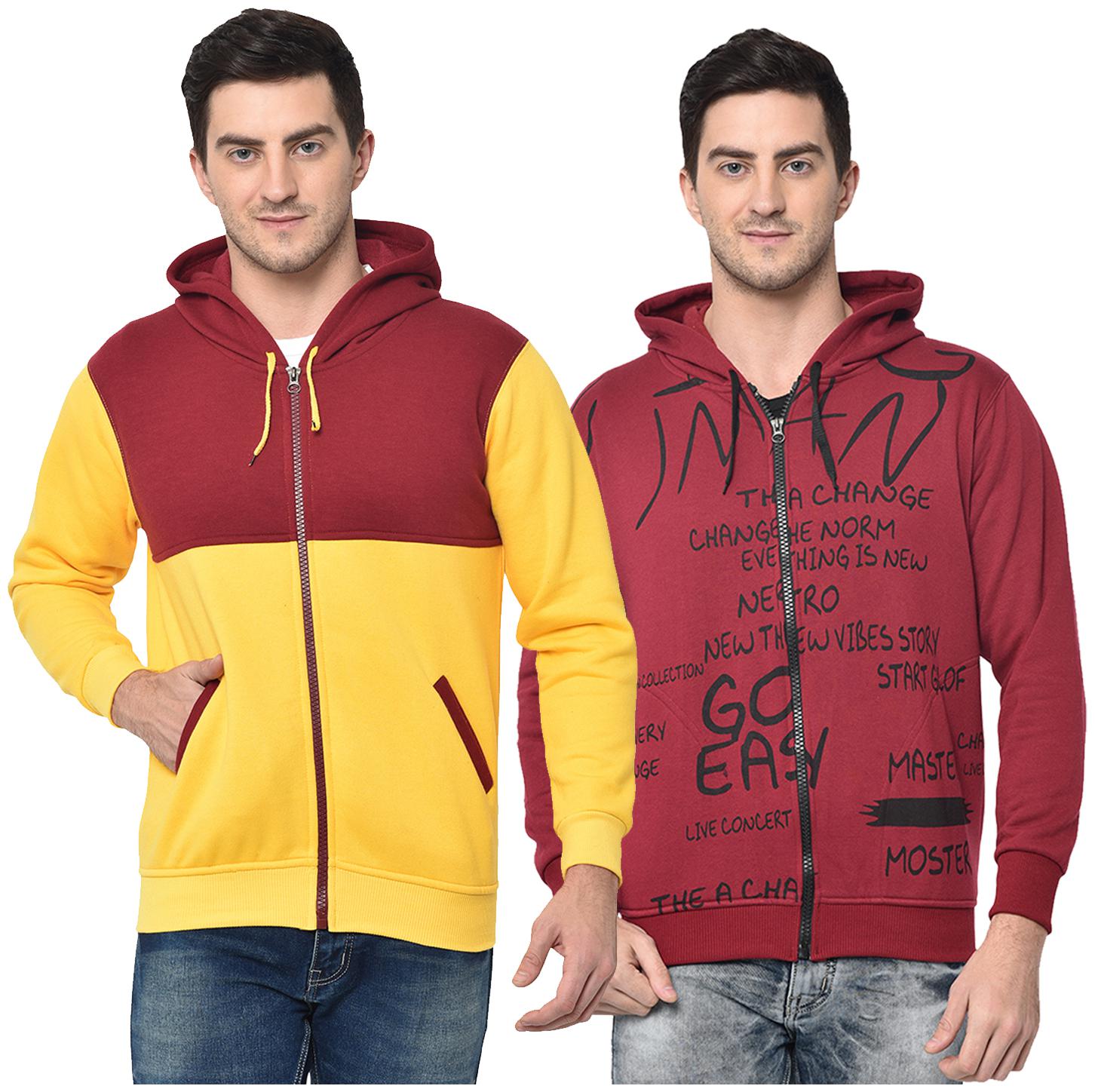 

VIMAL JONNEY Men Maroon Yellow Hooded Hoodie