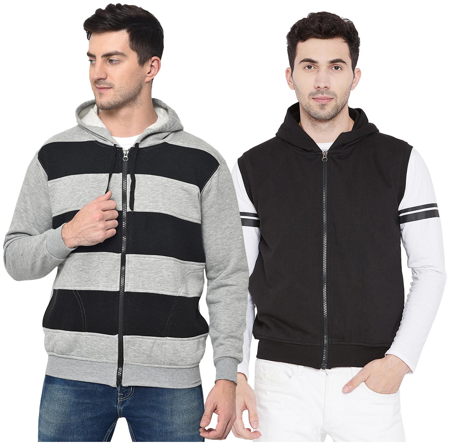 

VIMAL JONNEY Men Grey Black Hooded Hoodie