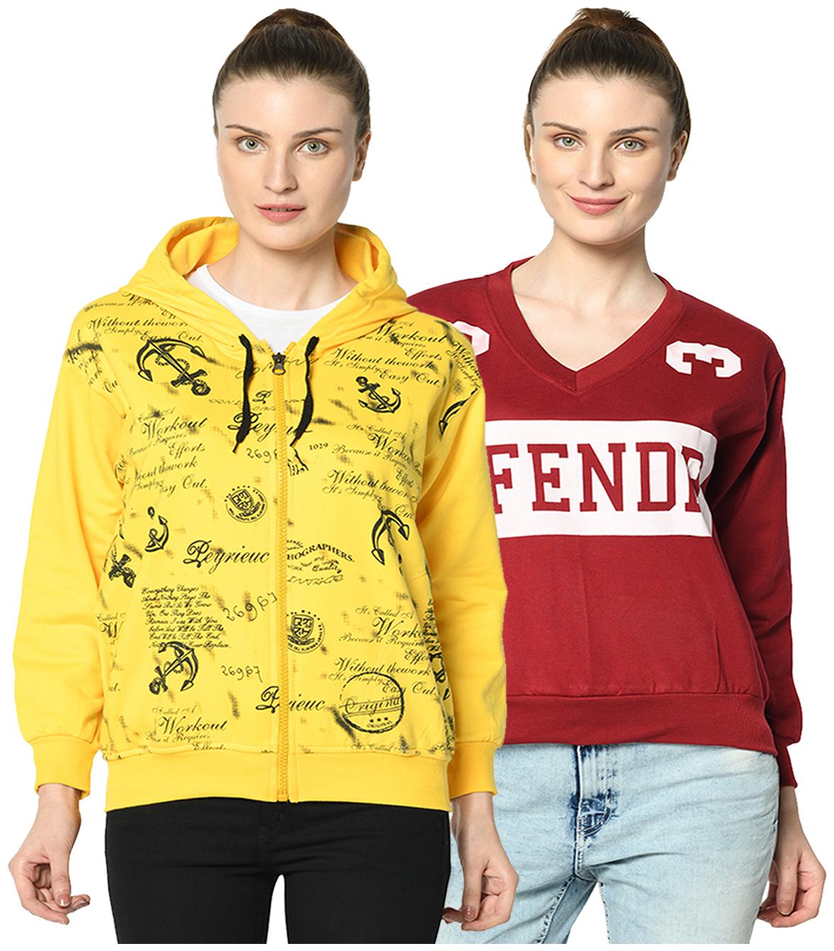 

VIMAL JONNEY Women Printed Sweatshirt - Yellow Red