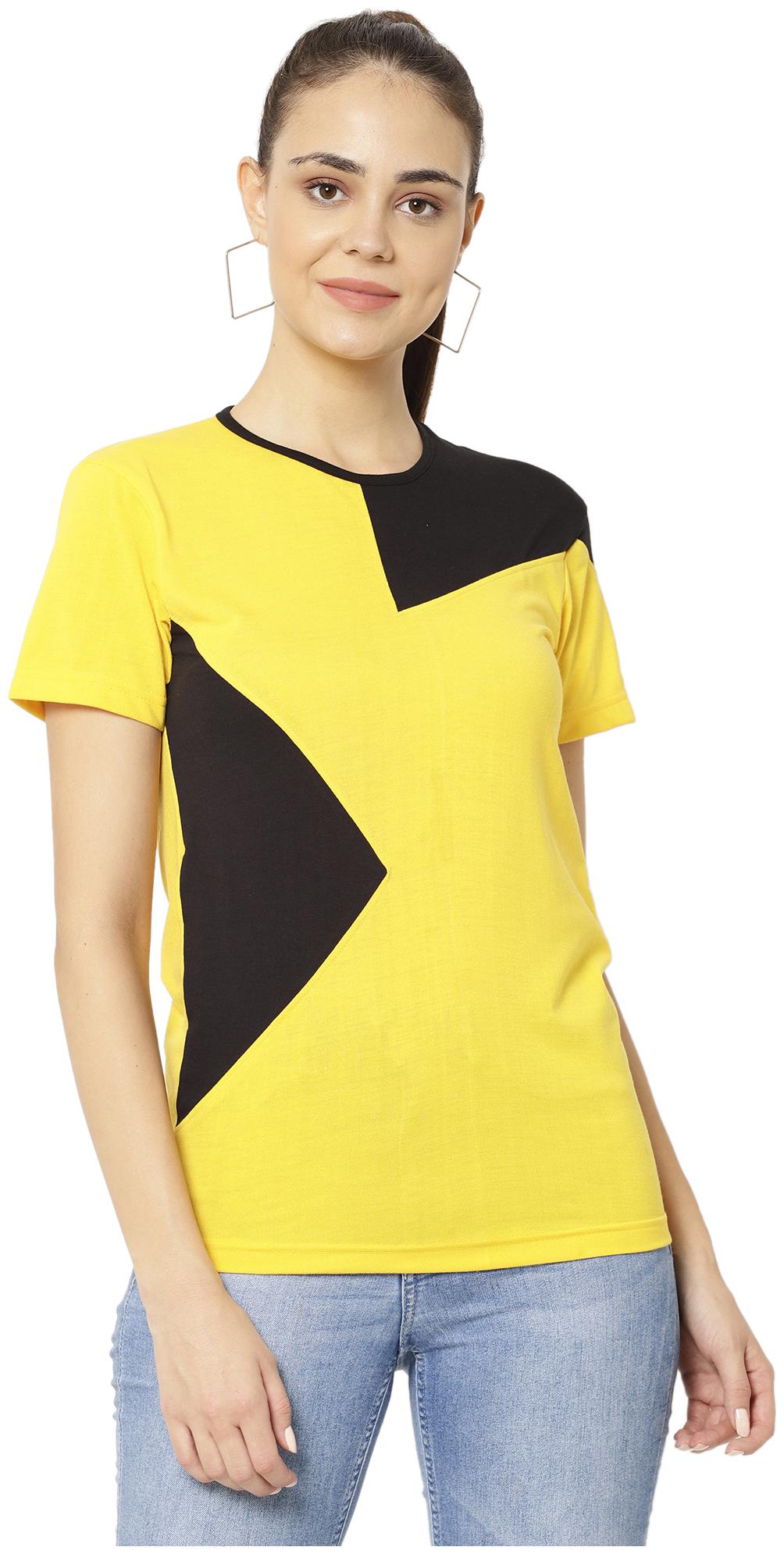 

VIMAL JONNEY Women Yellow Black Regular fit Round neck Blended T shirt
