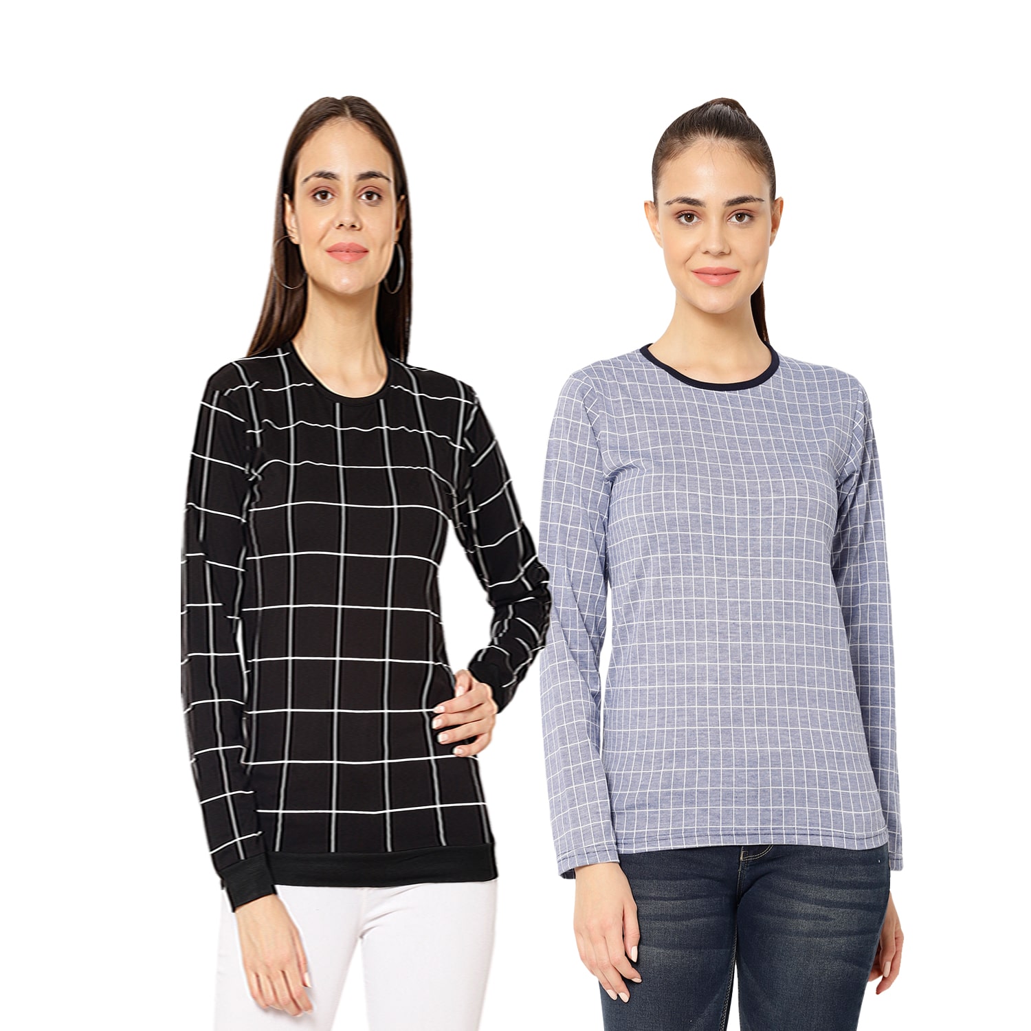 

VIMAL JONNEY Women Black Blue Regular fit Round neck Cotton T shirt