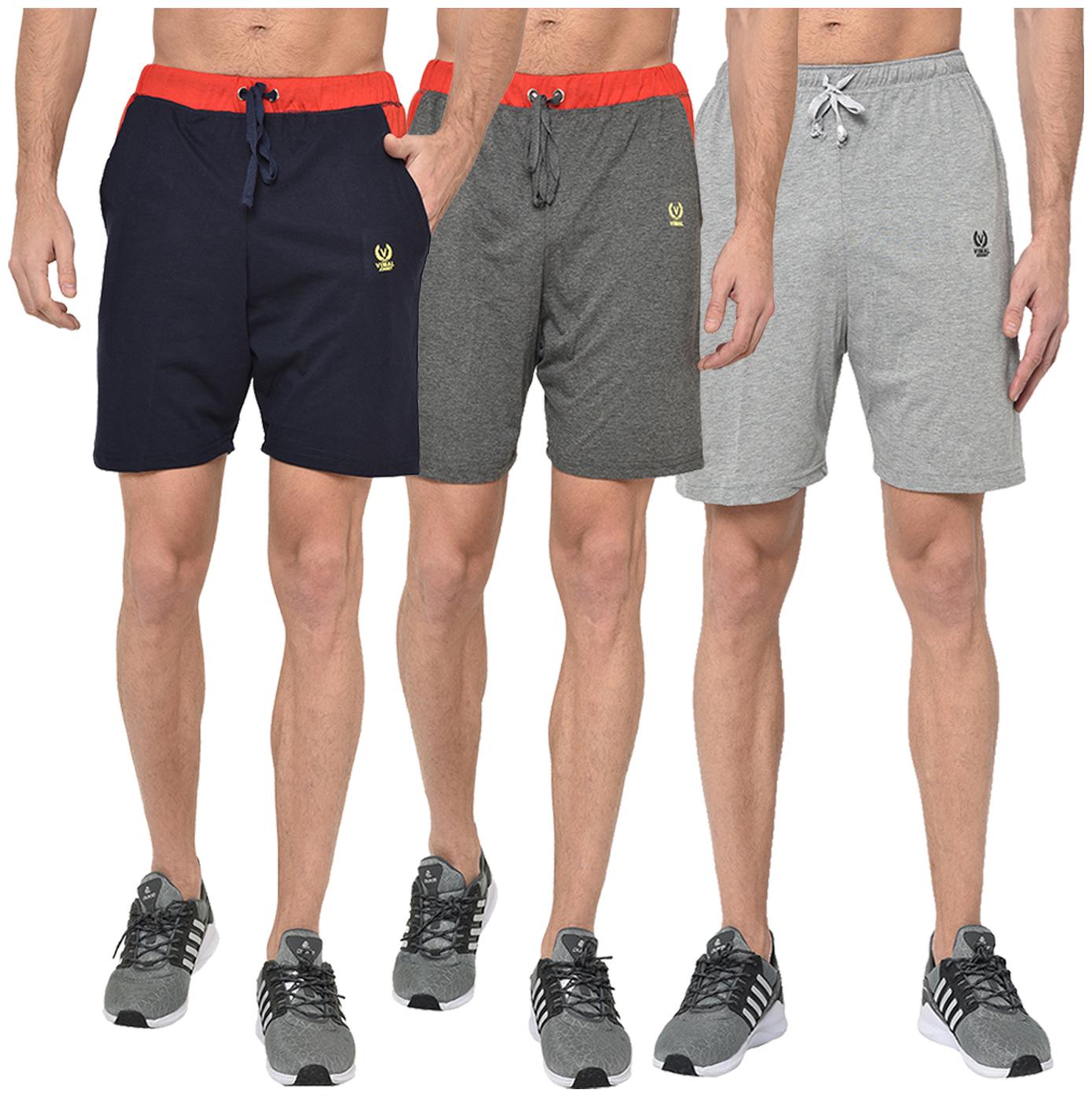 

VIMAL JONNEY Men Navy Blue Grey Regular Fit Regular Shorts