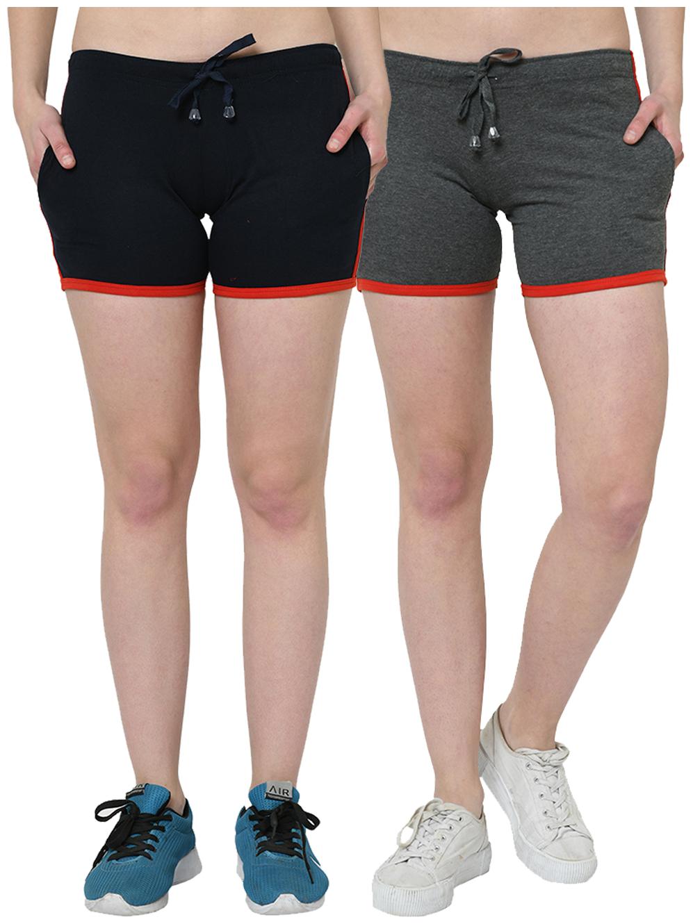 

VIMAL JONNEY Women Cotton Solid Navy Blue Grey Regular Shorts