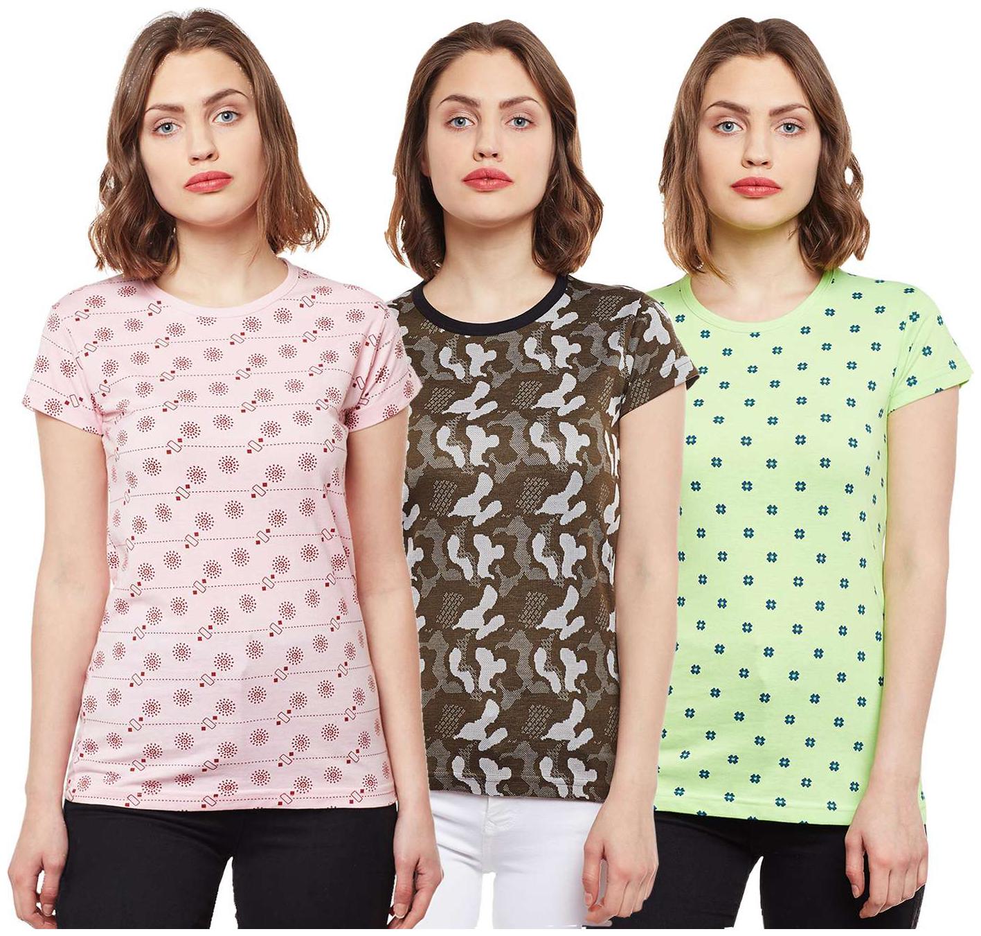 

VIMAL JONNEY Women Multi Regular fit Round neck Cotton T shirt