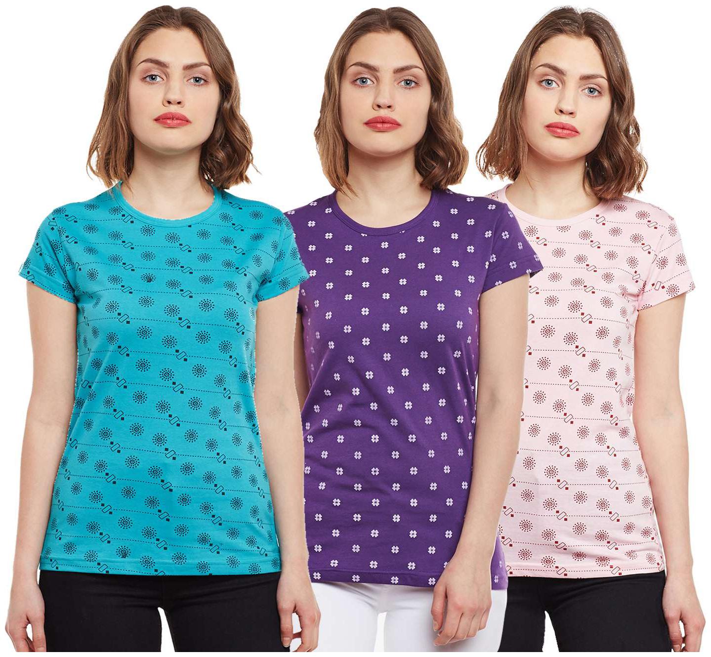 

VIMAL JONNEY Women Multi Regular fit Round neck Cotton T shirt