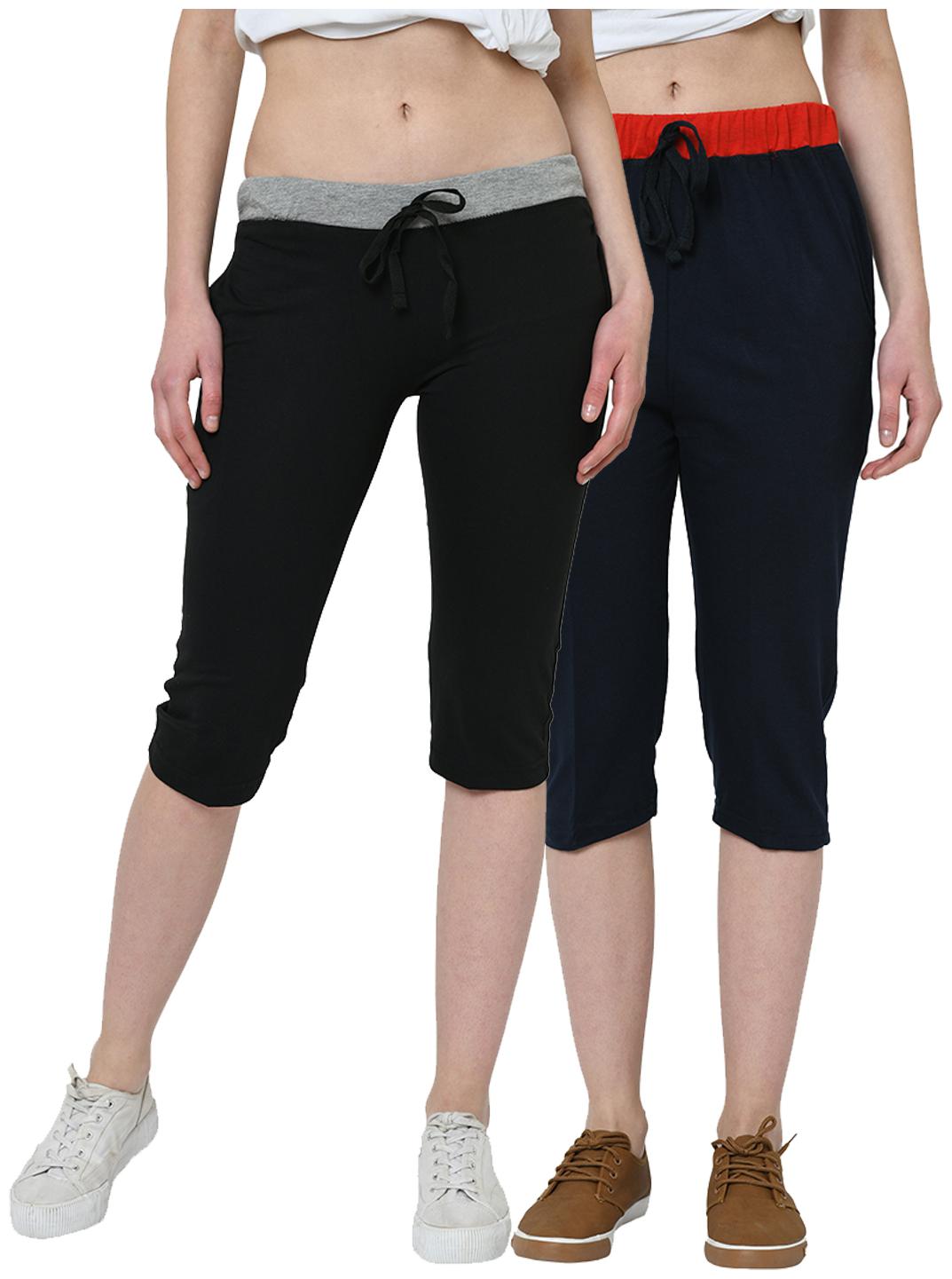 

VIMAL JONNEY Women Cotton Solid Regular Capri Black Navy Blue