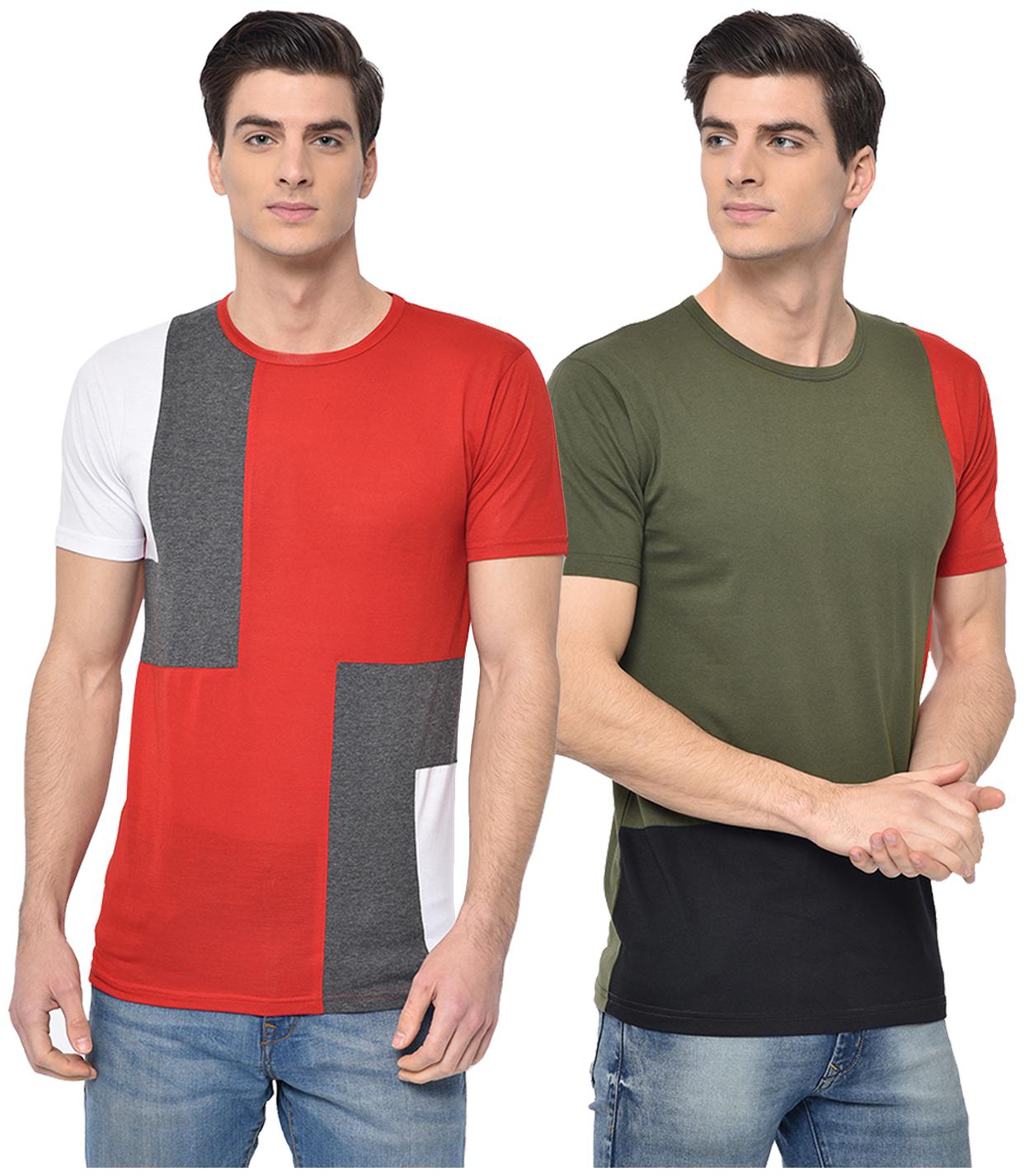 

VIMAL JONNEY Men Multi Regular fit Cotton Blend Round neck T-Shirt - Pack Of 2