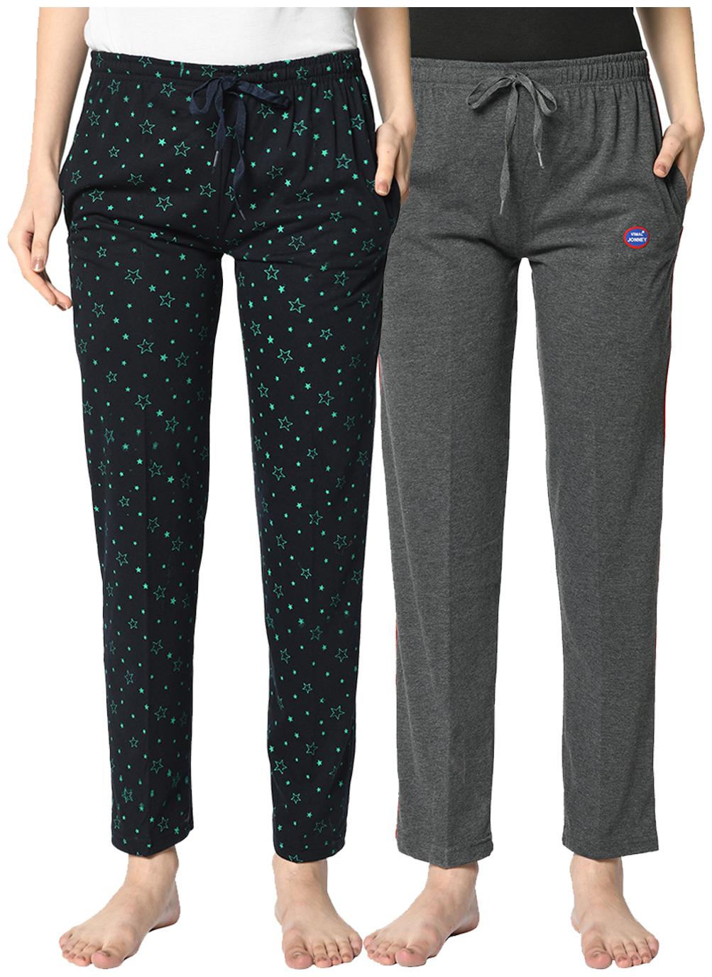 

VIMAL JONNEY Cotton Blend Printed Blue Grey Color Track Pants For Women (Pack Of 2)