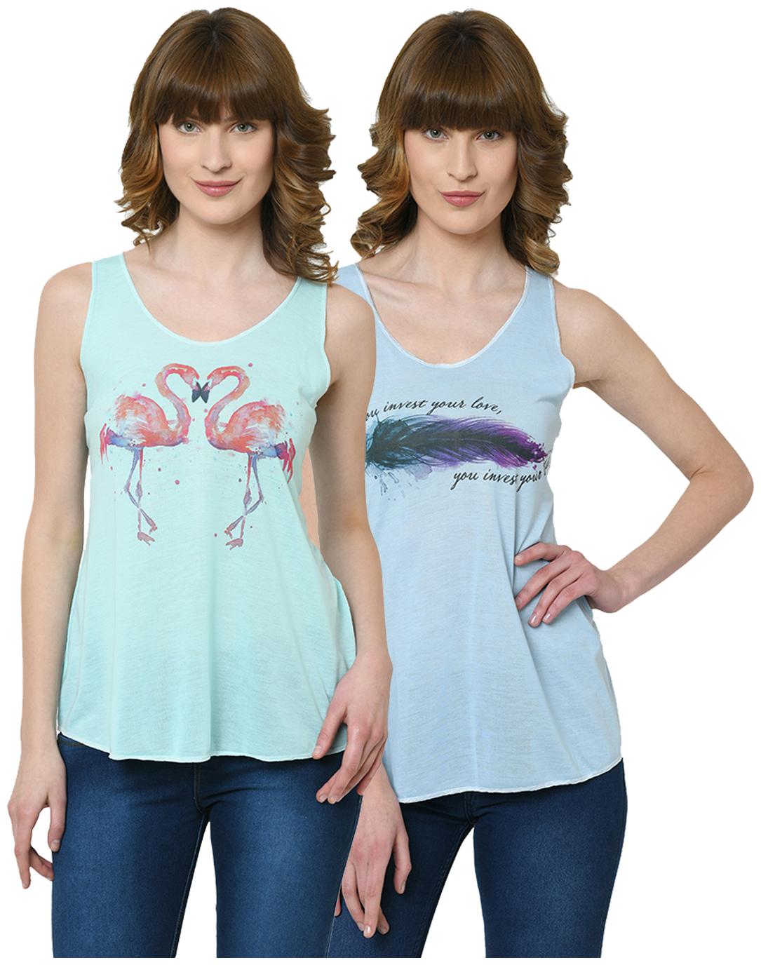 

VIMAL JONNEY Women Green Blue Regular fit U neck Polyester Tank top