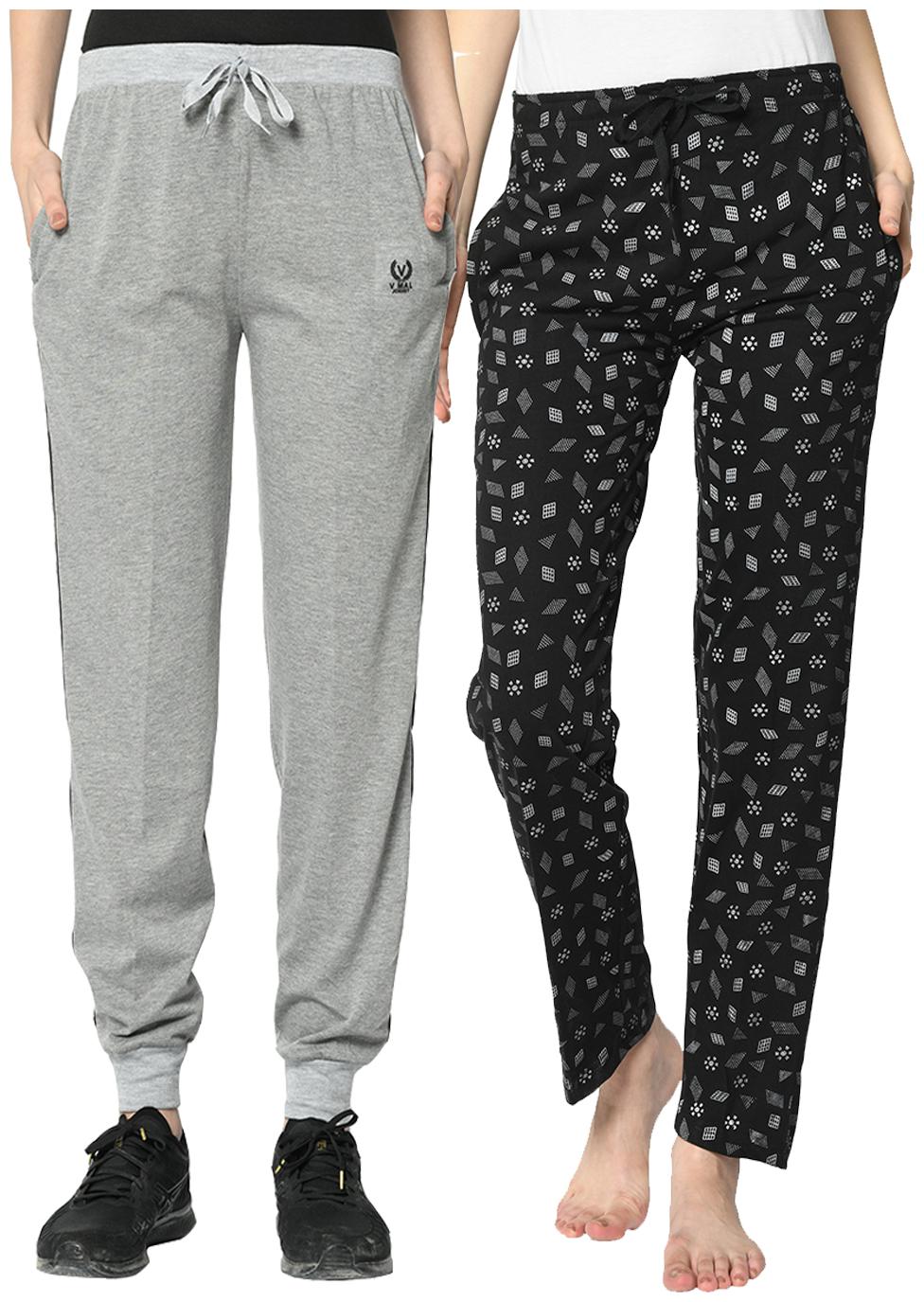 

VIMAL JONNEY Cotton Blend Printed Black Grey Color Track Pants For Women (Pack Of 2)