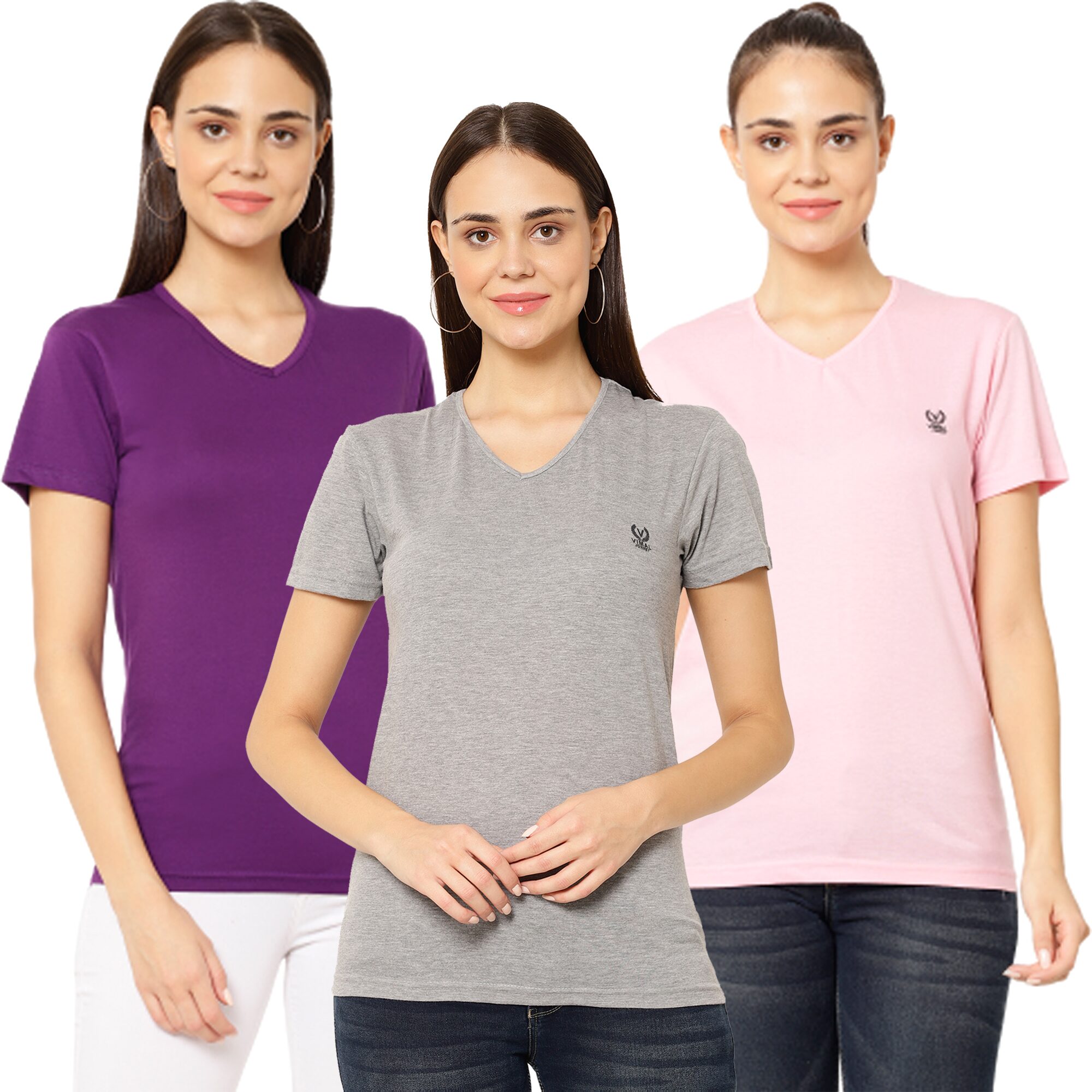 

VIMAL JONNEY Women Multi Regular fit V neck Cotton T shirt