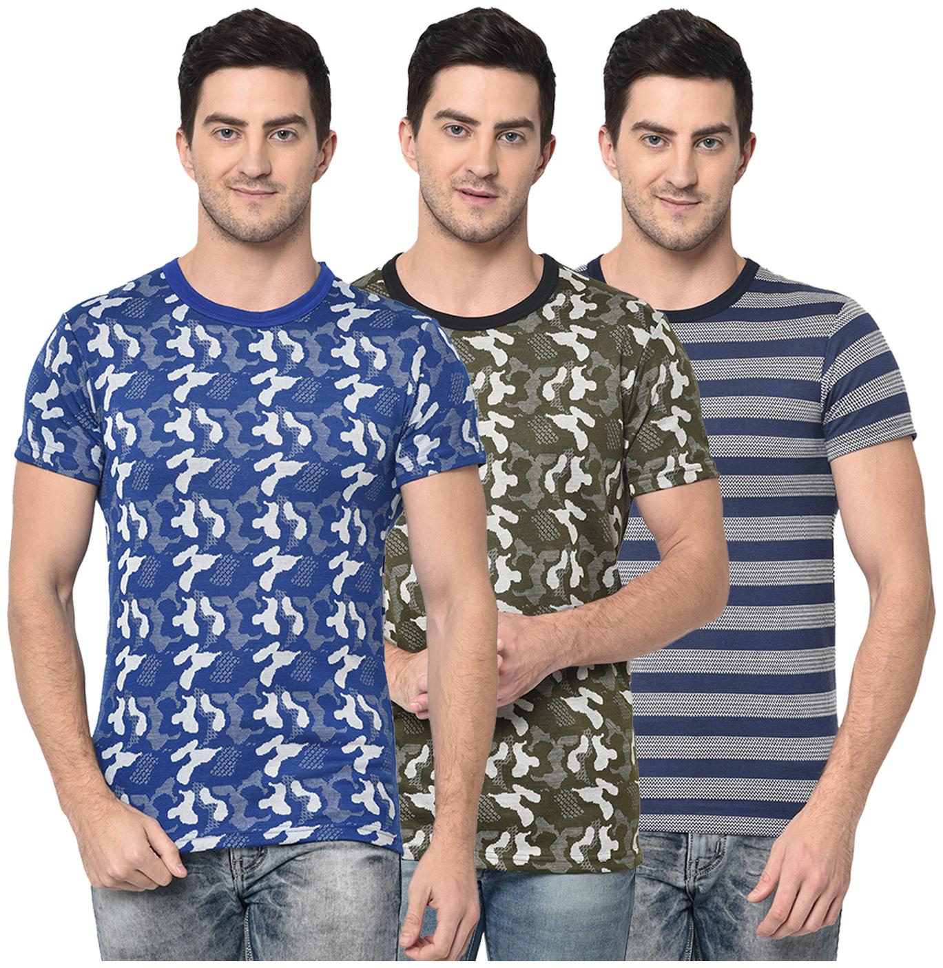 

VIMAL JONNEY Men Multi Regular fit Cotton Blend Round neck T-Shirt - Pack Of 3