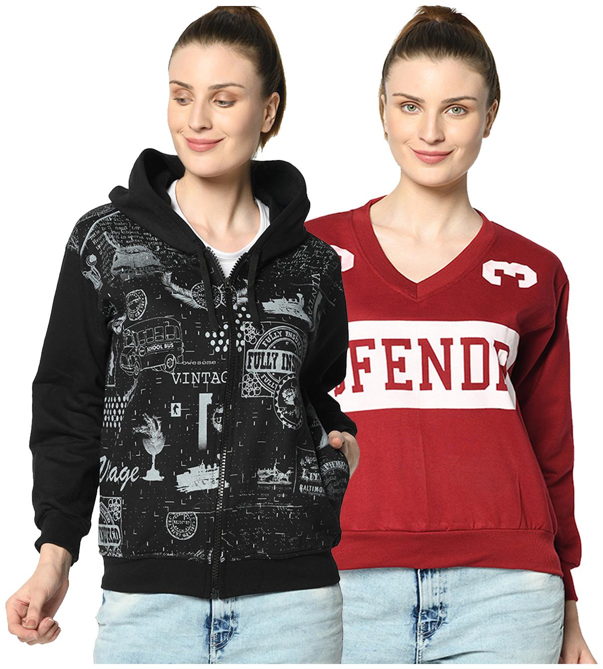 

VIMAL JONNEY Women Printed Sweatshirt - Black Red