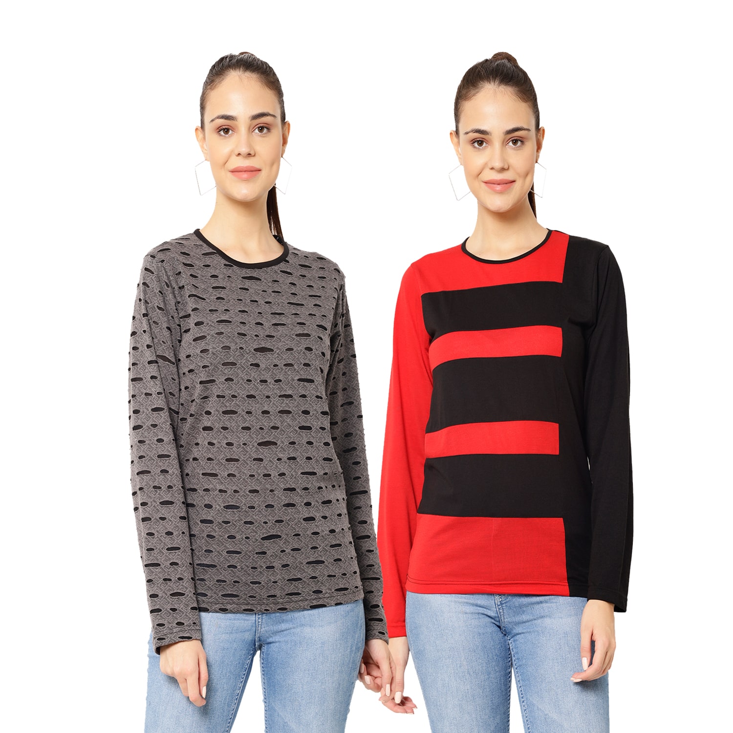 

VIMAL JONNEY Women Multi Regular fit Round neck Cotton T shirt