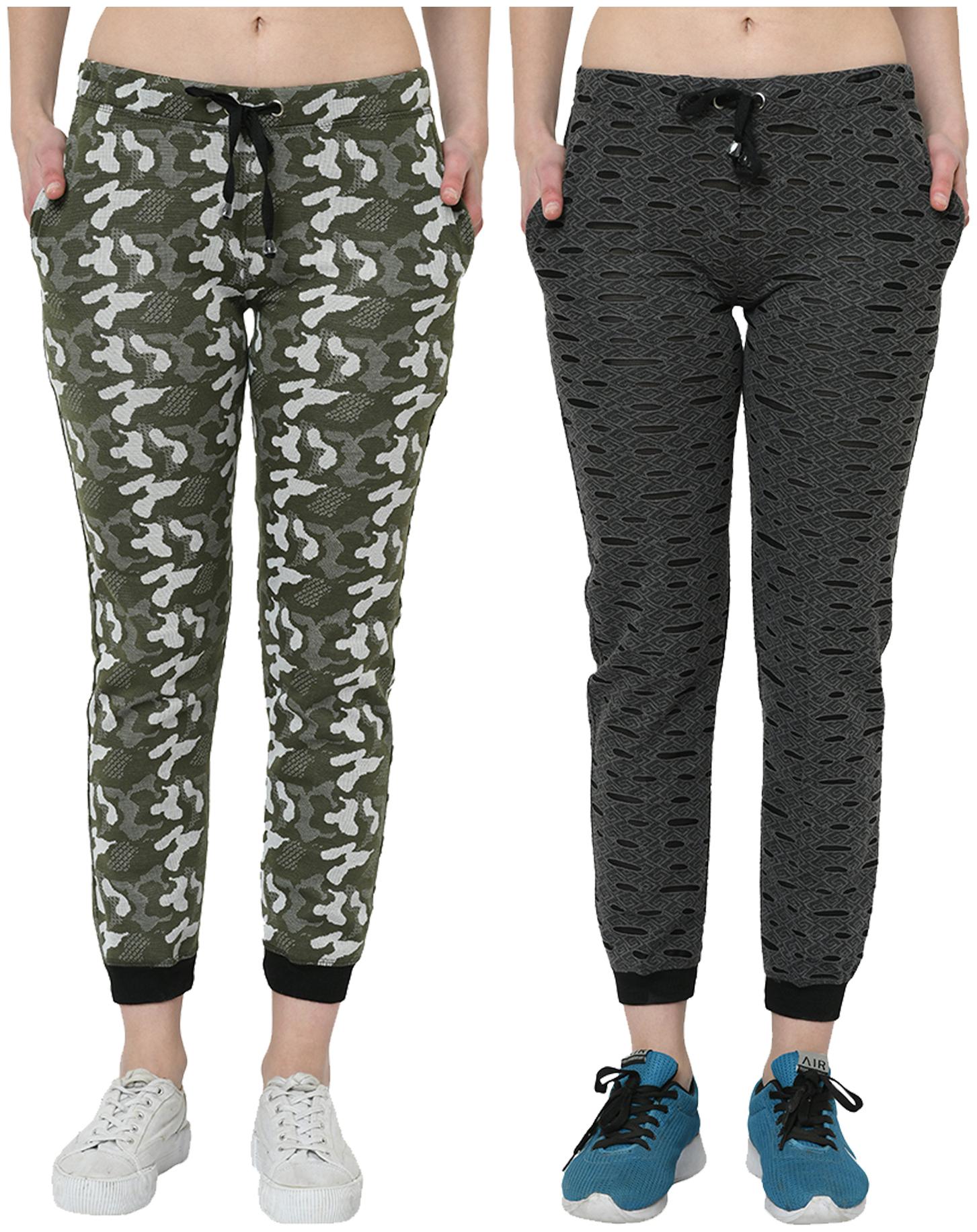 

VIMAL JONNEY Women Cotton Blend Self Design Olive Black Joggers