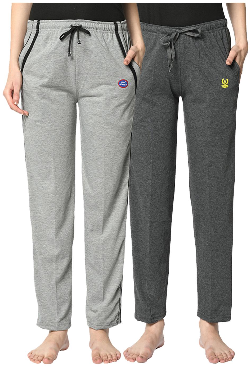 

VIMAL JONNEY Cotton Blend Solid Grey Color Track Pants For Women (Pack Of 2)