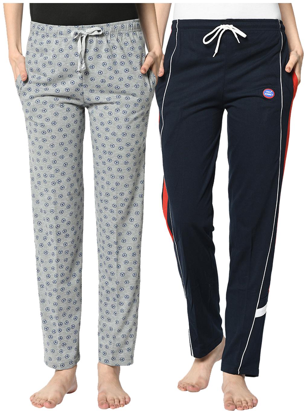 

VIMAL JONNEY Cotton Blend Solid Blue Grey Color Track Pants For Women (Pack Of 2)