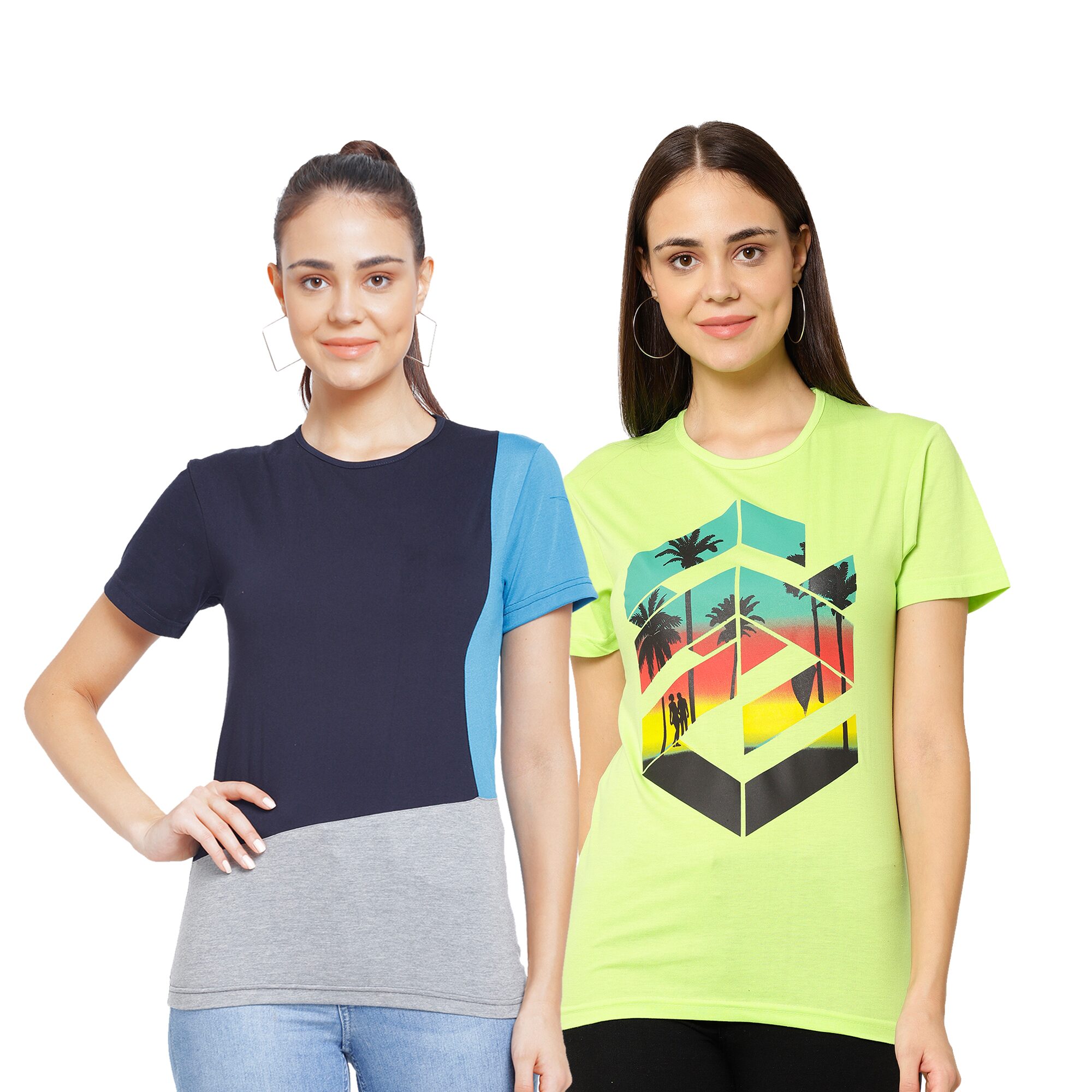 

VIMAL JONNEY Women Multi Regular fit Round neck Cotton T shirt