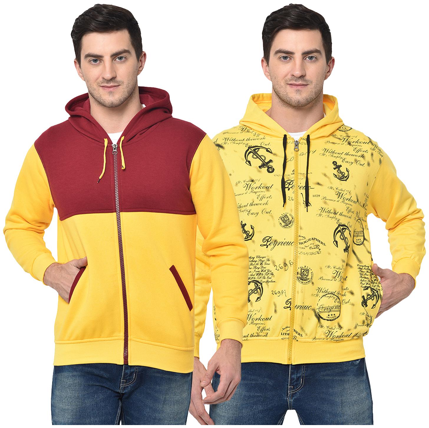 

VIMAL JONNEY Men Maroon Yellow Hooded Hoodie