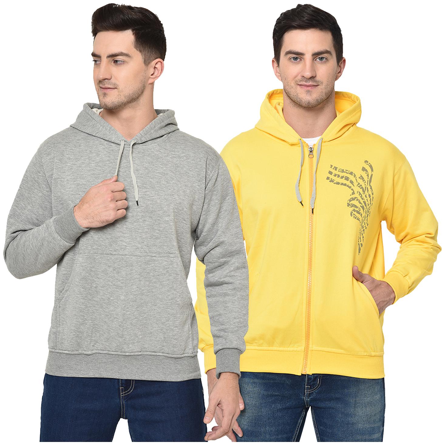 

VIMAL JONNEY Men Grey Yellow Hooded Hoodie