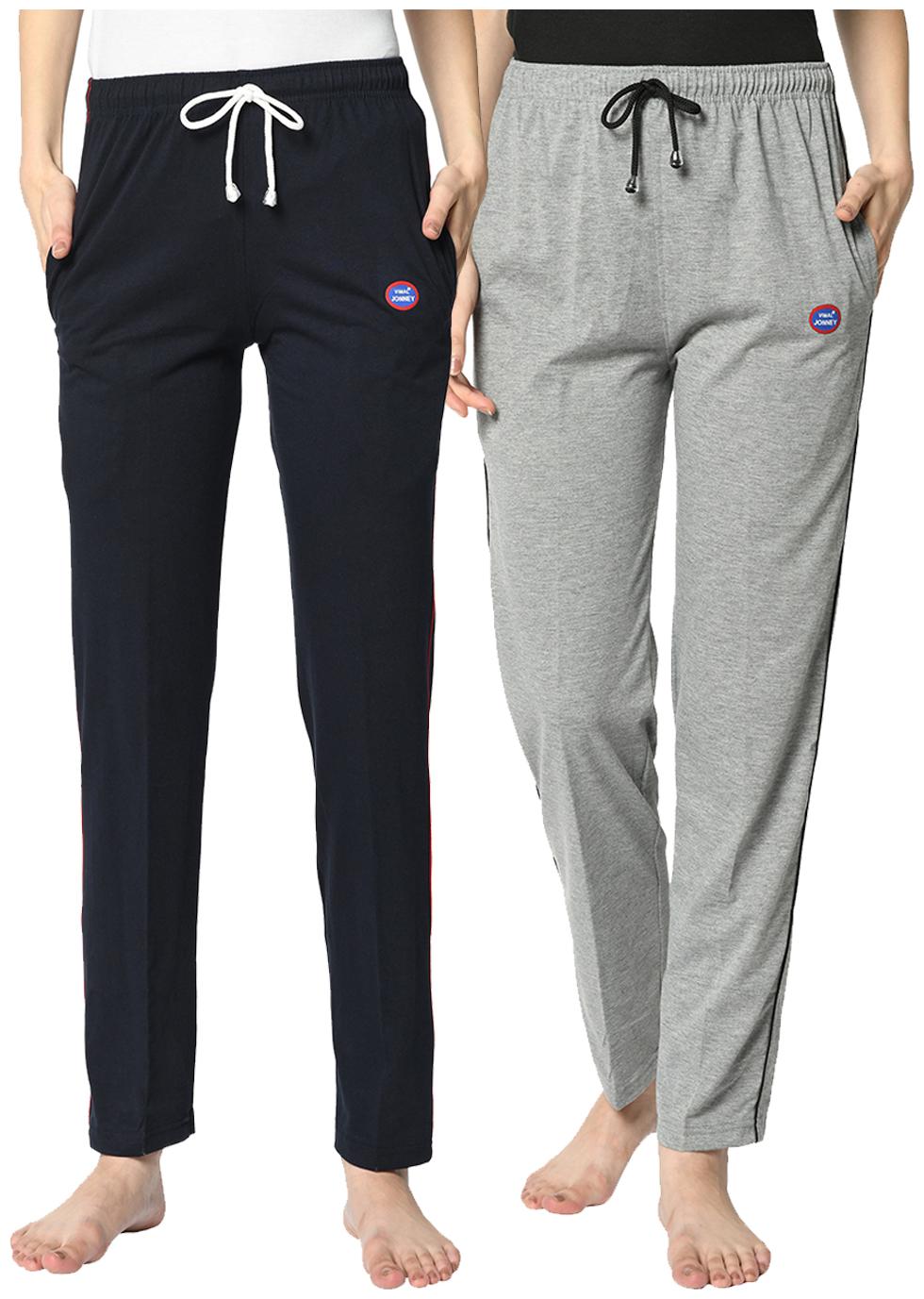 

VIMAL JONNEY Cotton Blend Solid Grey Blue Color Track Pants For Women (Pack Of 2)