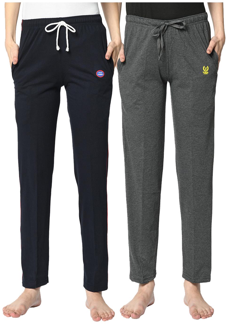

VIMAL JONNEY Cotton Blend Solid Blue Grey Color Track Pants For Women (Pack Of 2)