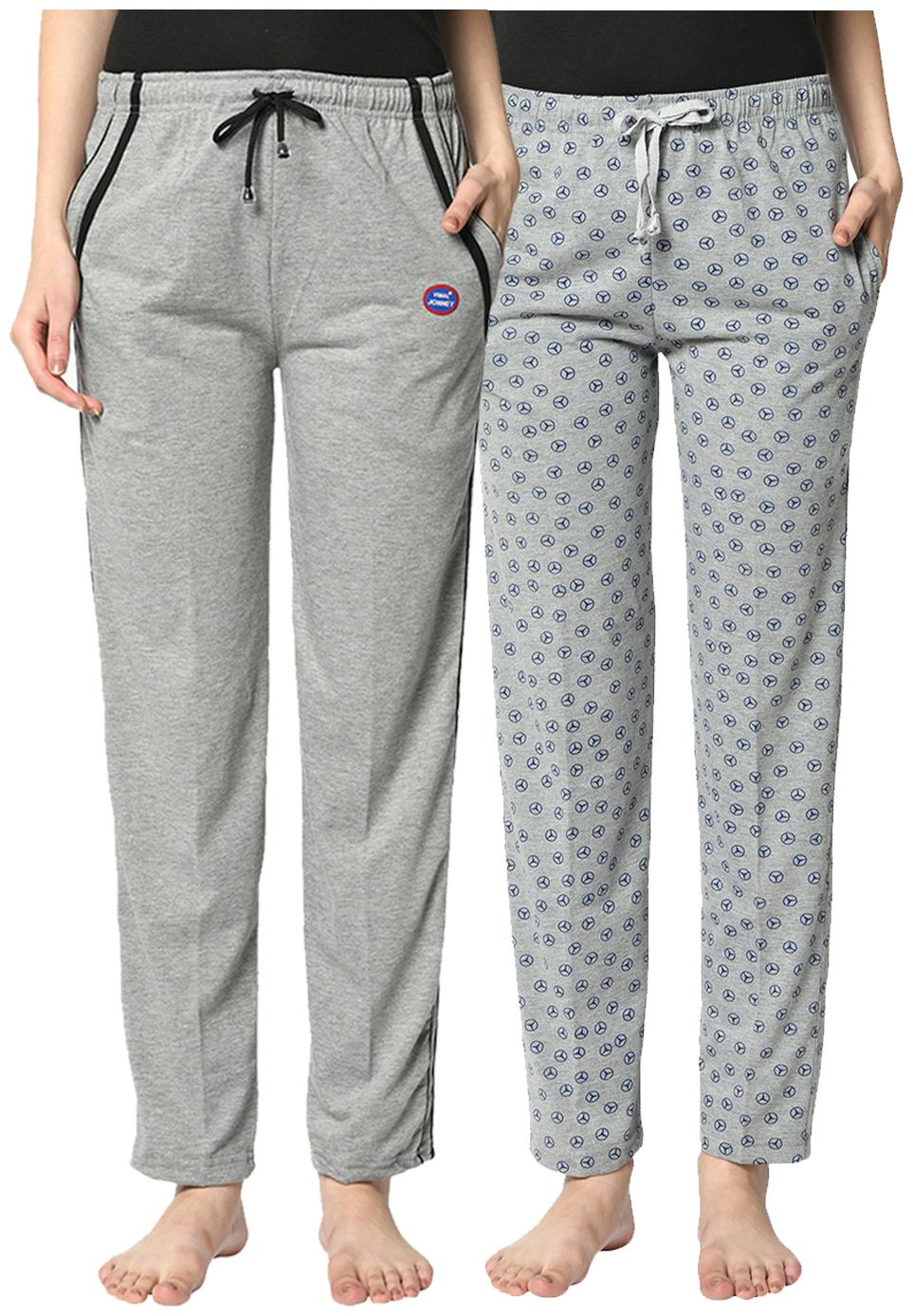 

VIMAL JONNEY Cotton Blend Solid Grey Color Track Pants For Women (Pack Of 2)