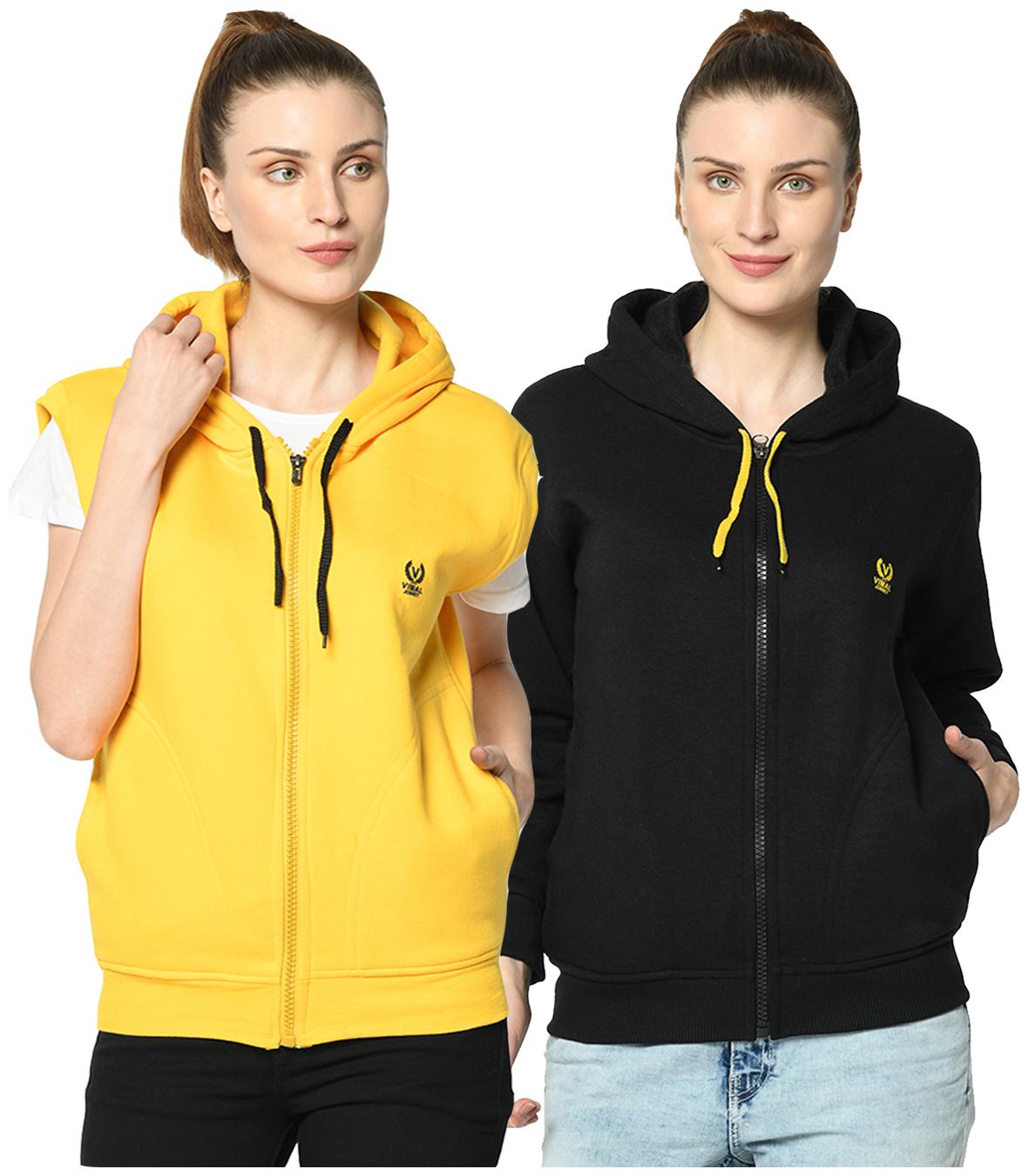

VIMAL JONNEY Women Solid Hoodie - Black Yellow