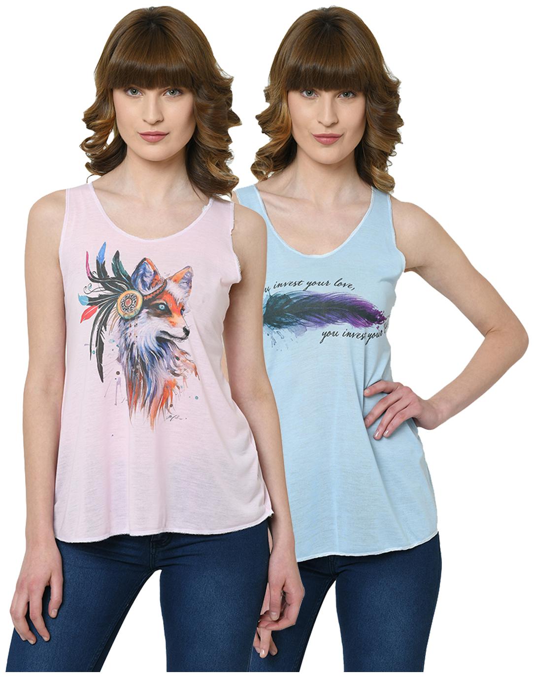 

VIMAL JONNEY Women Pink Blue Regular fit U neck Polyester Tank top