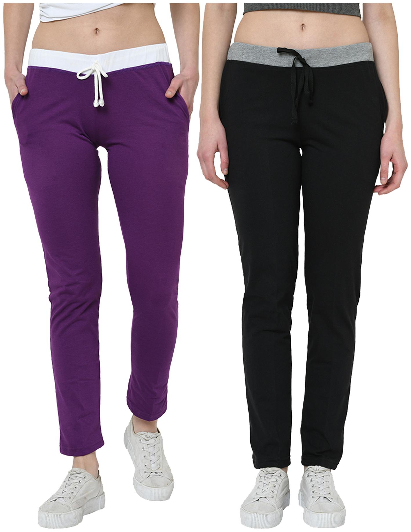 

VIMAL JONNEY Women Cotton Blend Solid Purple Black Track Pants
