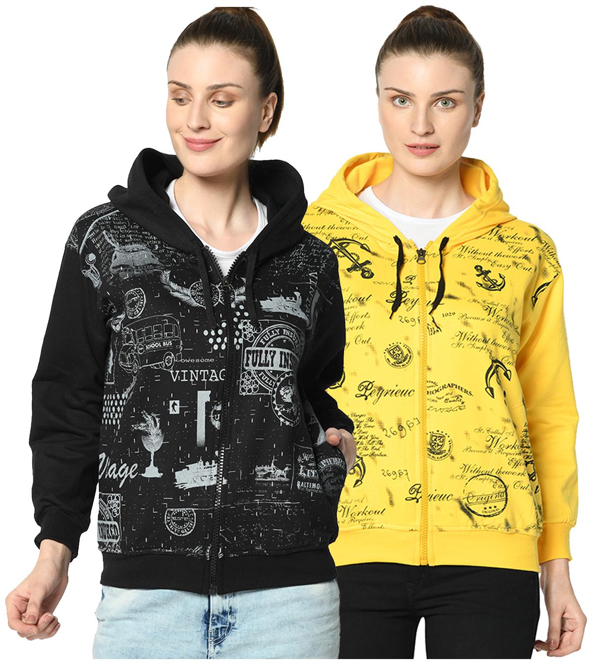 

VIMAL JONNEY Women Printed Hoodie - Black Yellow