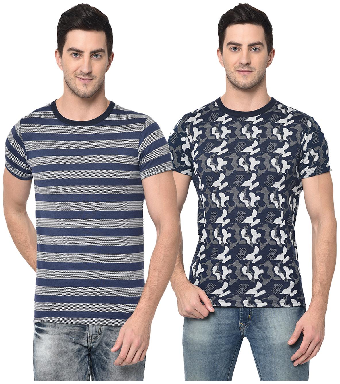 

VIMAL JONNEY Men Navy blue Regular fit Cotton Blend Round neck T-Shirt - Pack Of 2