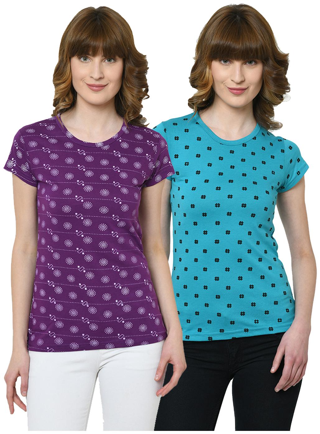 

VIMAL JONNEY Women Purple Blue Regular fit Round neck Cotton T shirt