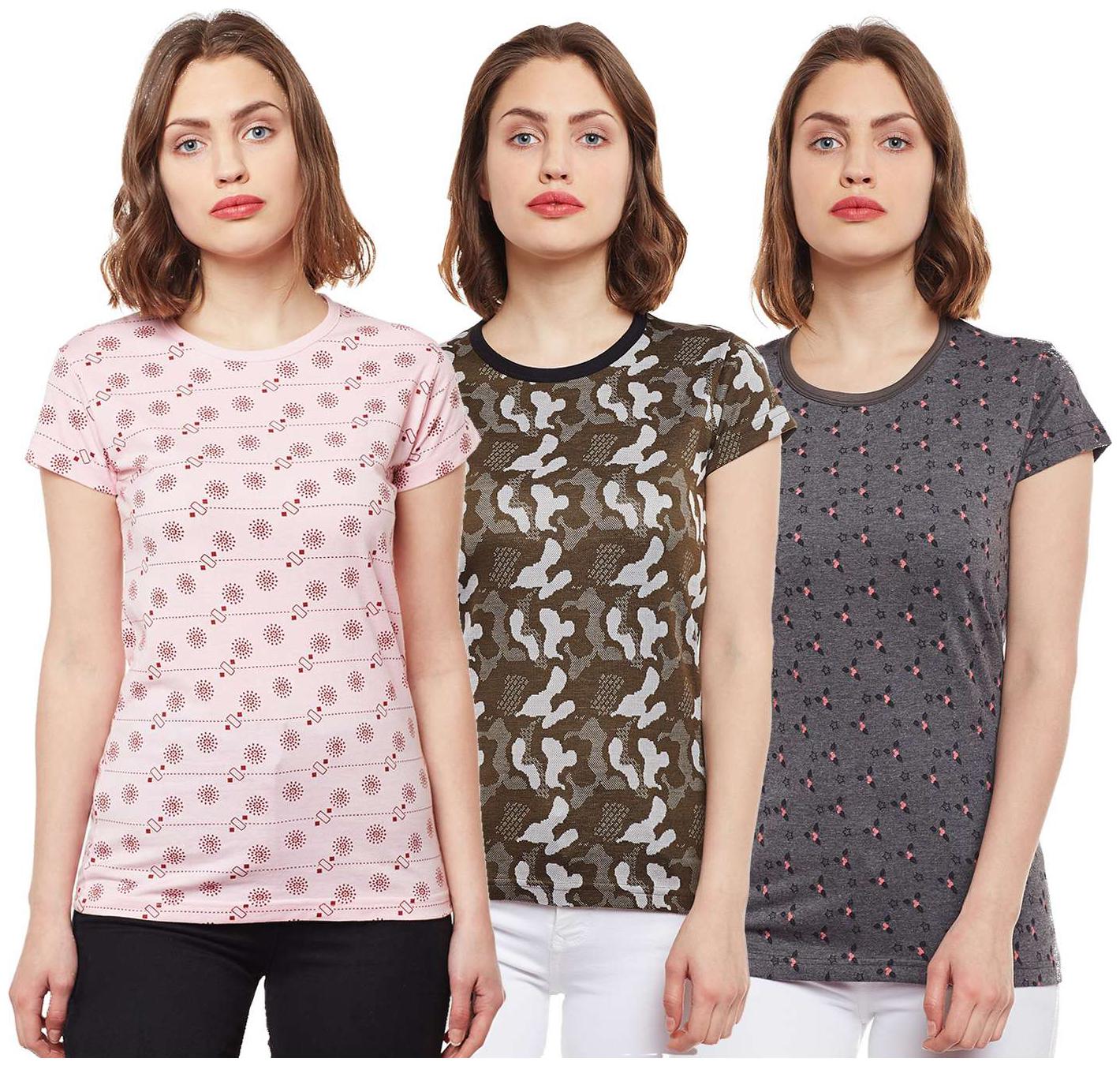 

VIMAL JONNEY Women Multi Regular fit Round neck Cotton T shirt