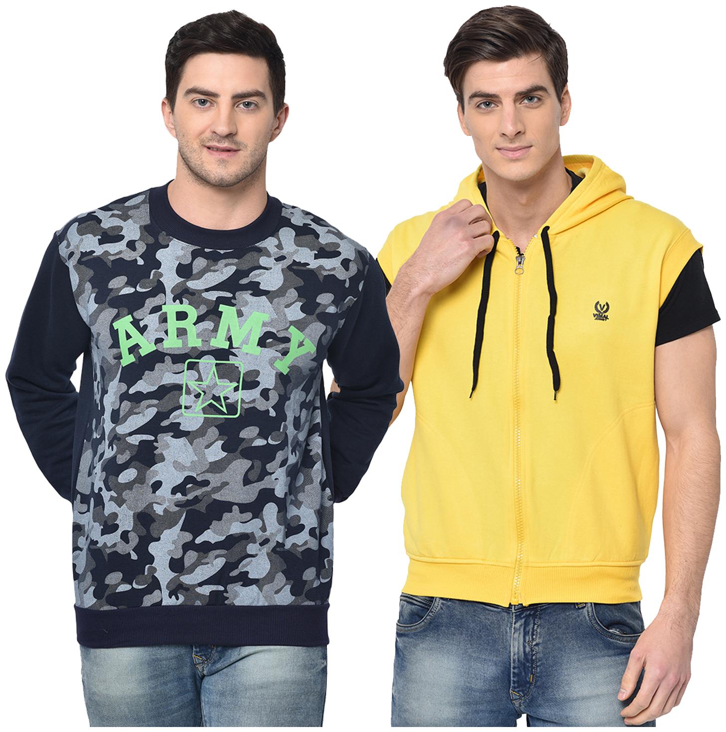

VIMAL JONNEY Men Blue Yellow Round neck Sweatshirt