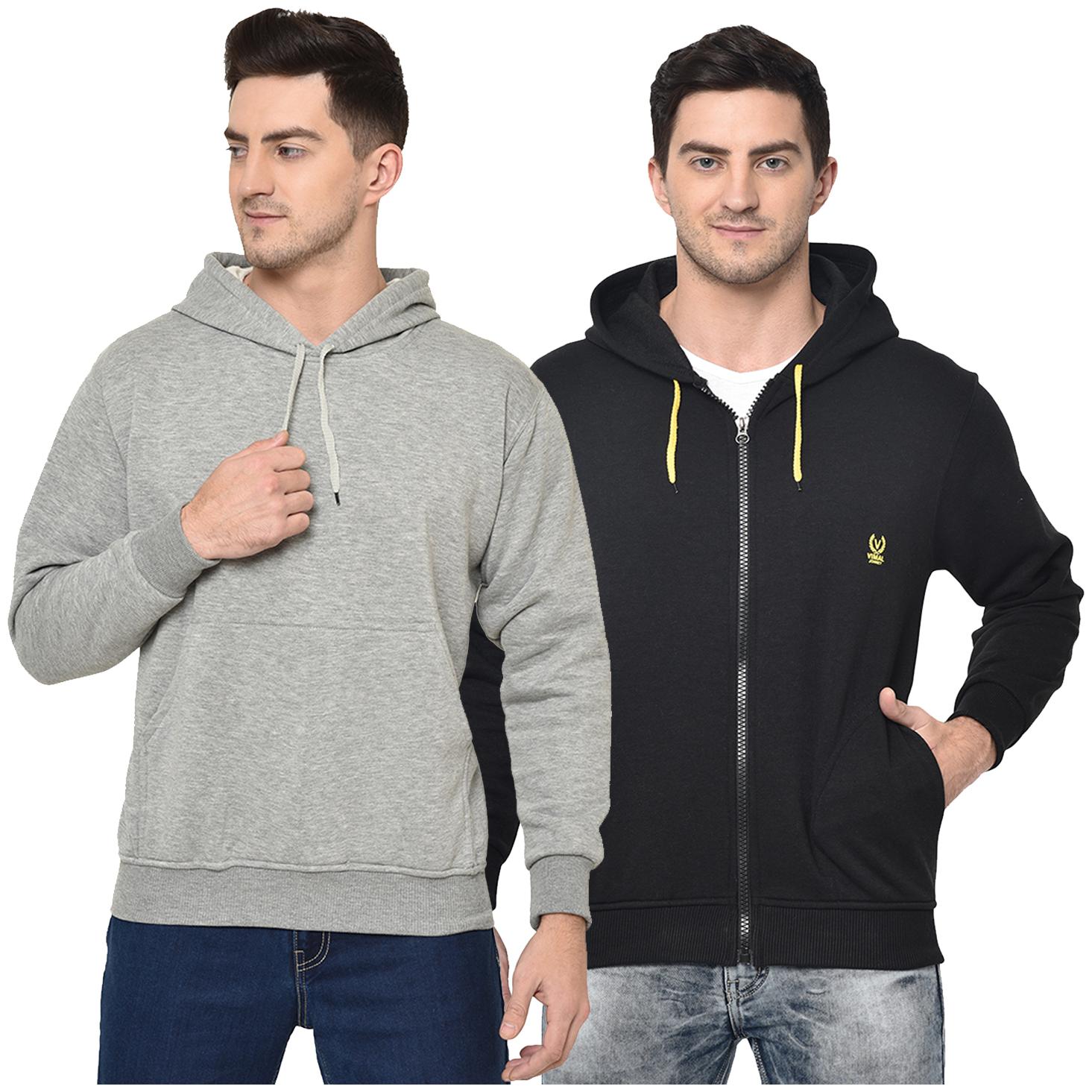 

VIMAL JONNEY Men Grey Black Hooded Hoodie