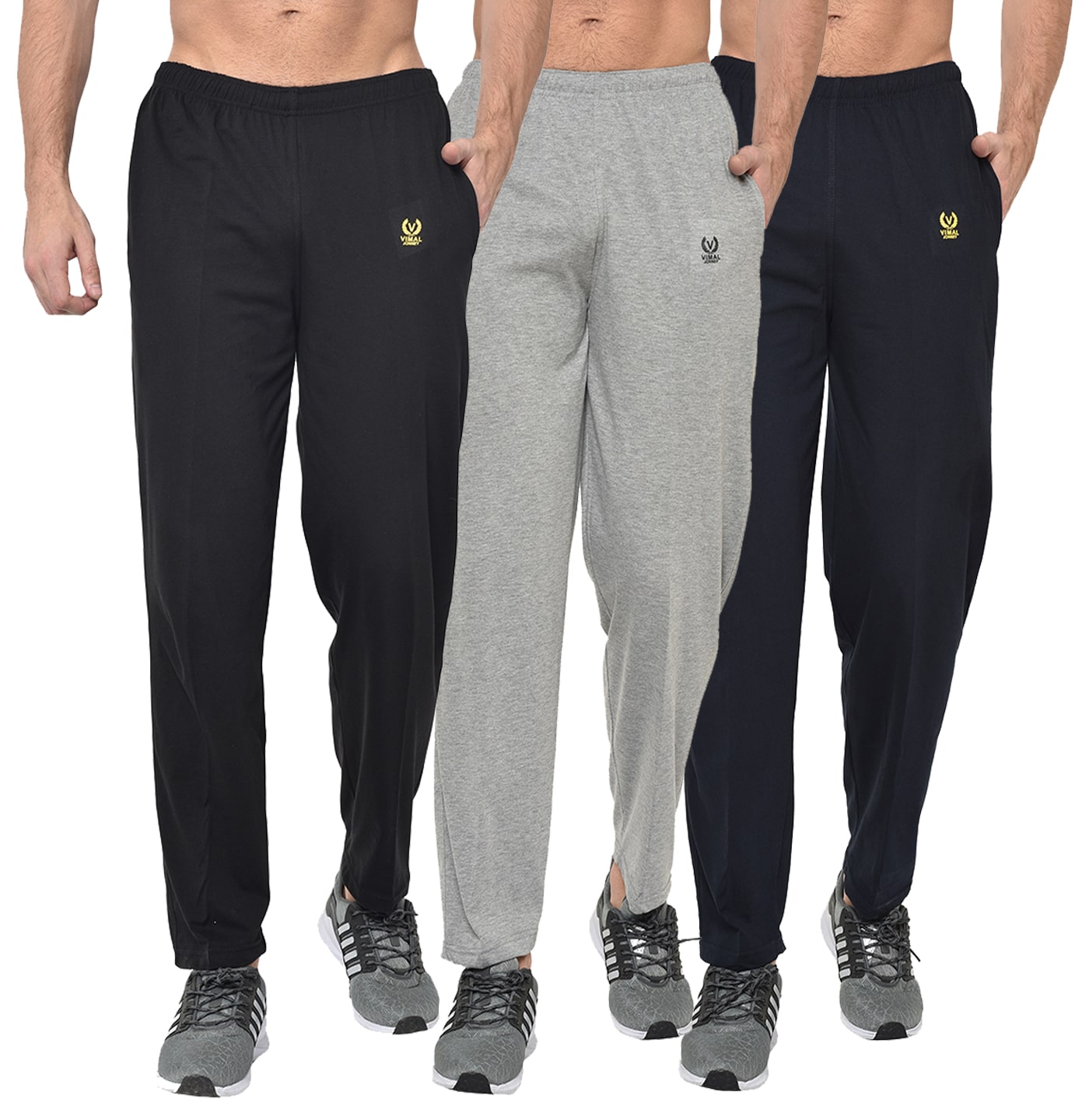 

VIMAL JONNEY Men Black Grey Solid Regular fit Track pants