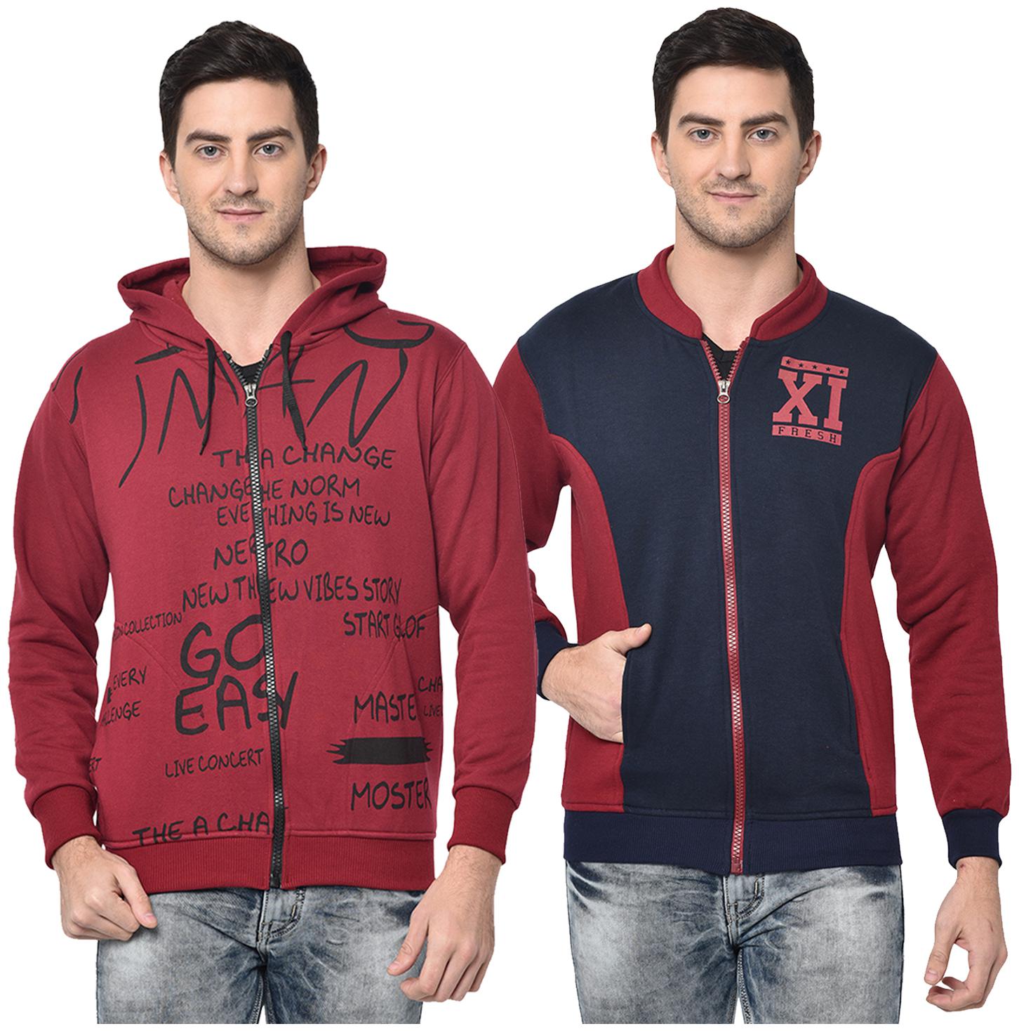 

VIMAL JONNEY Men Maroon Blue Hooded Hoodie
