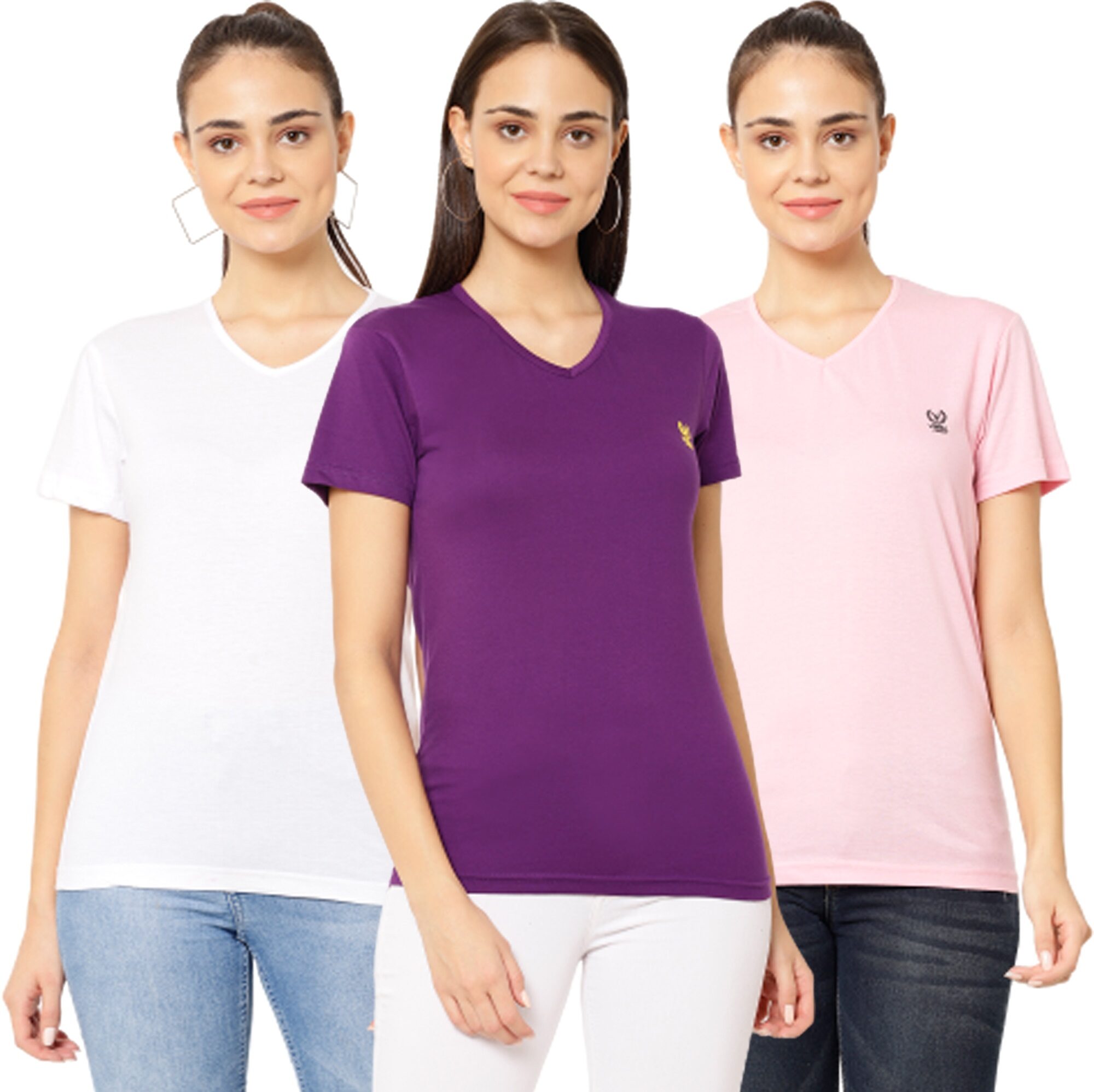 

VIMAL JONNEY Women Multi Regular fit V neck Cotton T shirt