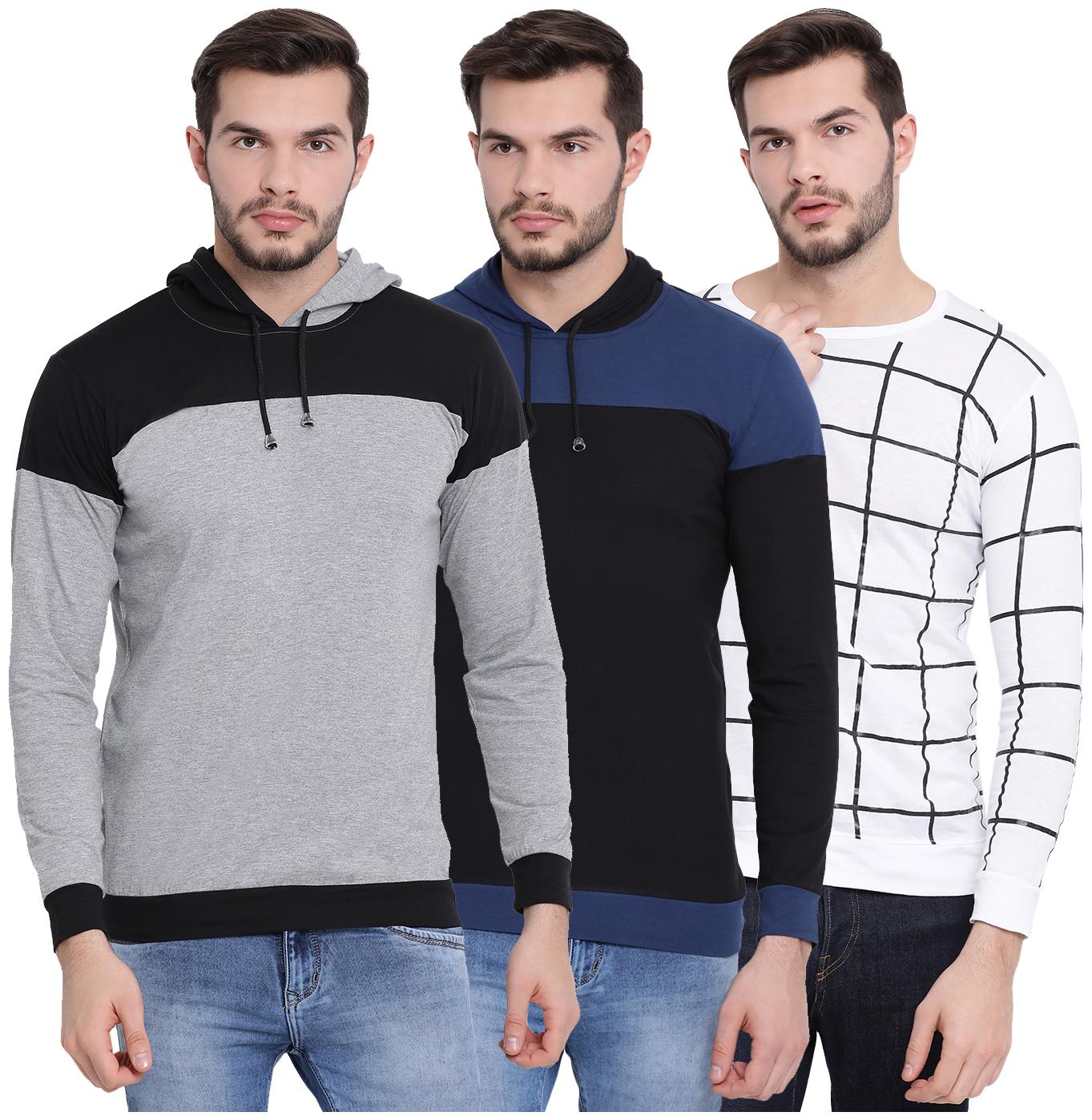 

VIMAL JONNEY Men Multi Regular fit Cotton Hood T-Shirt - Pack Of 3