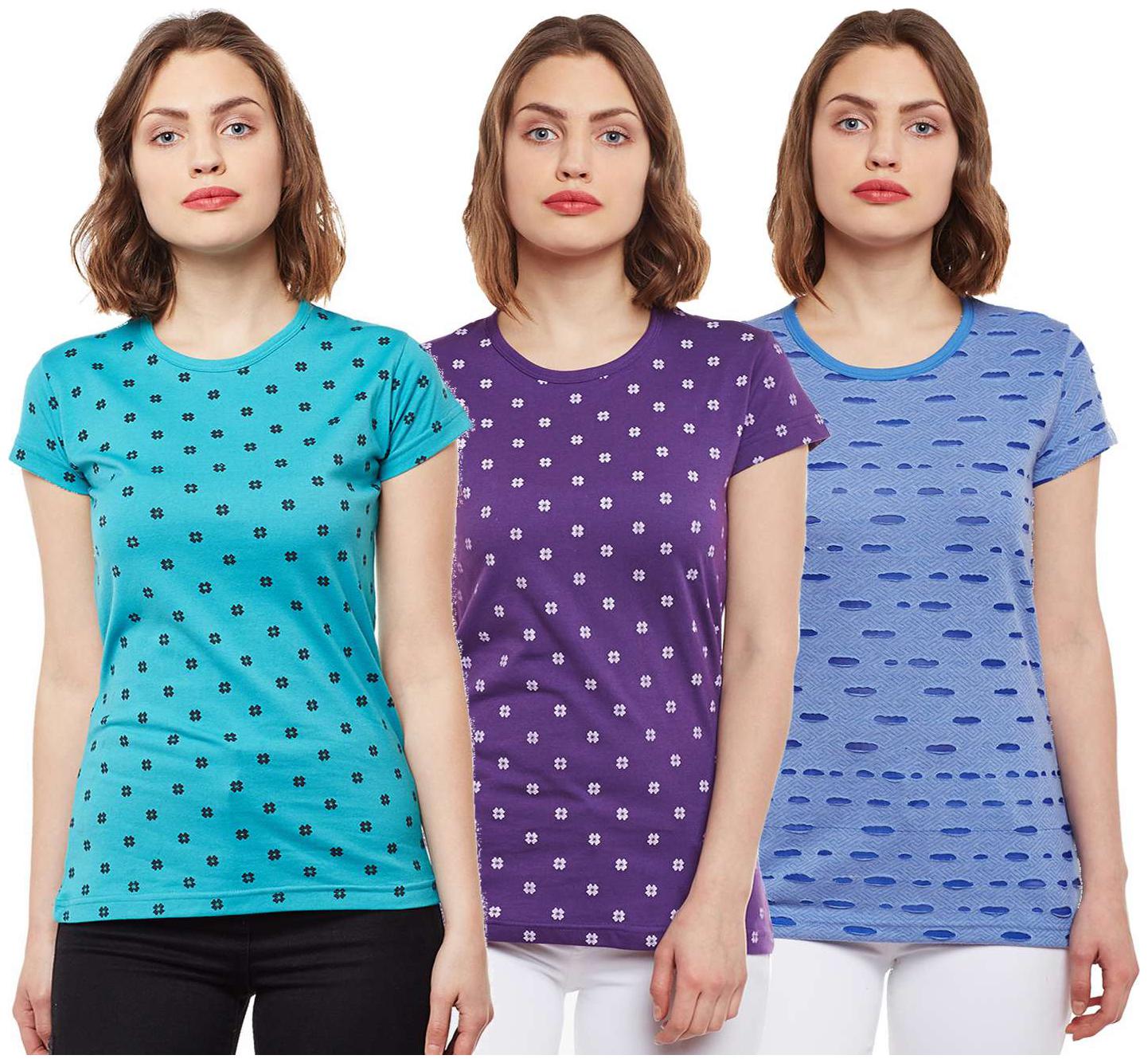

VIMAL JONNEY Women Multi Regular fit Round neck Cotton T shirt