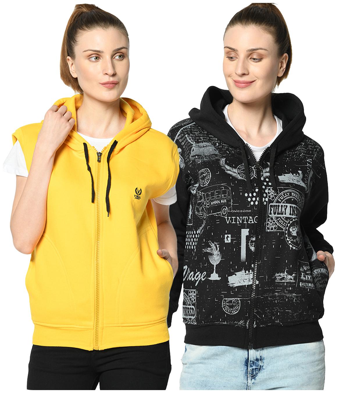 

VIMAL JONNEY Women Solid Hoodie - Black Yellow
