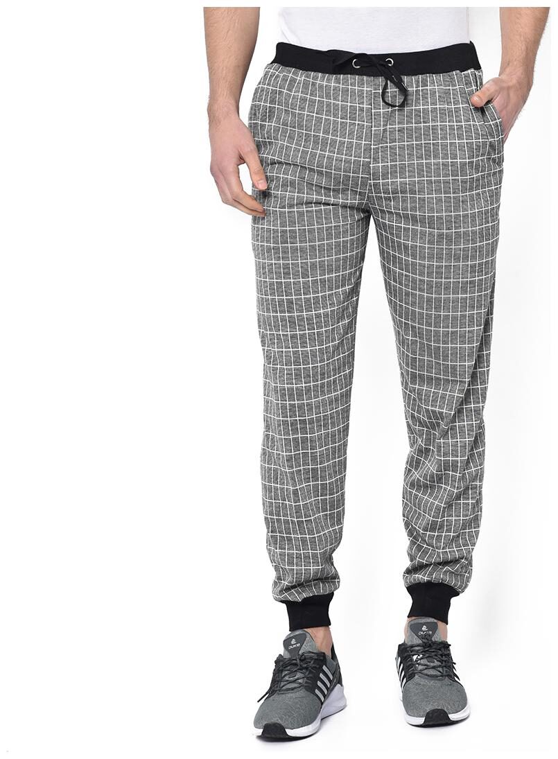

Vimal Jonney Cotton Blend Checked Grey Joggers For Men