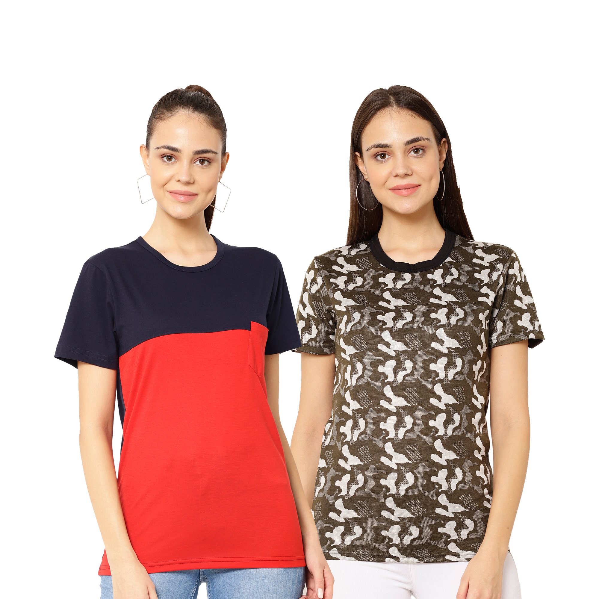 

VIMAL JONNEY Women Multi Regular fit Round neck Cotton T shirt