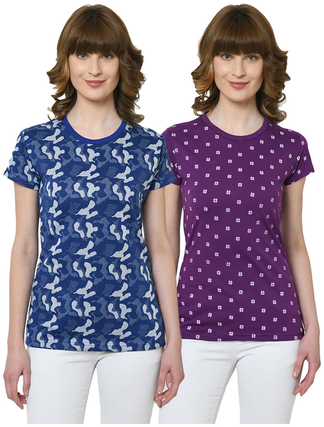 

VIMAL JONNEY Women Blue Purple Regular fit Round neck Cotton T shirt