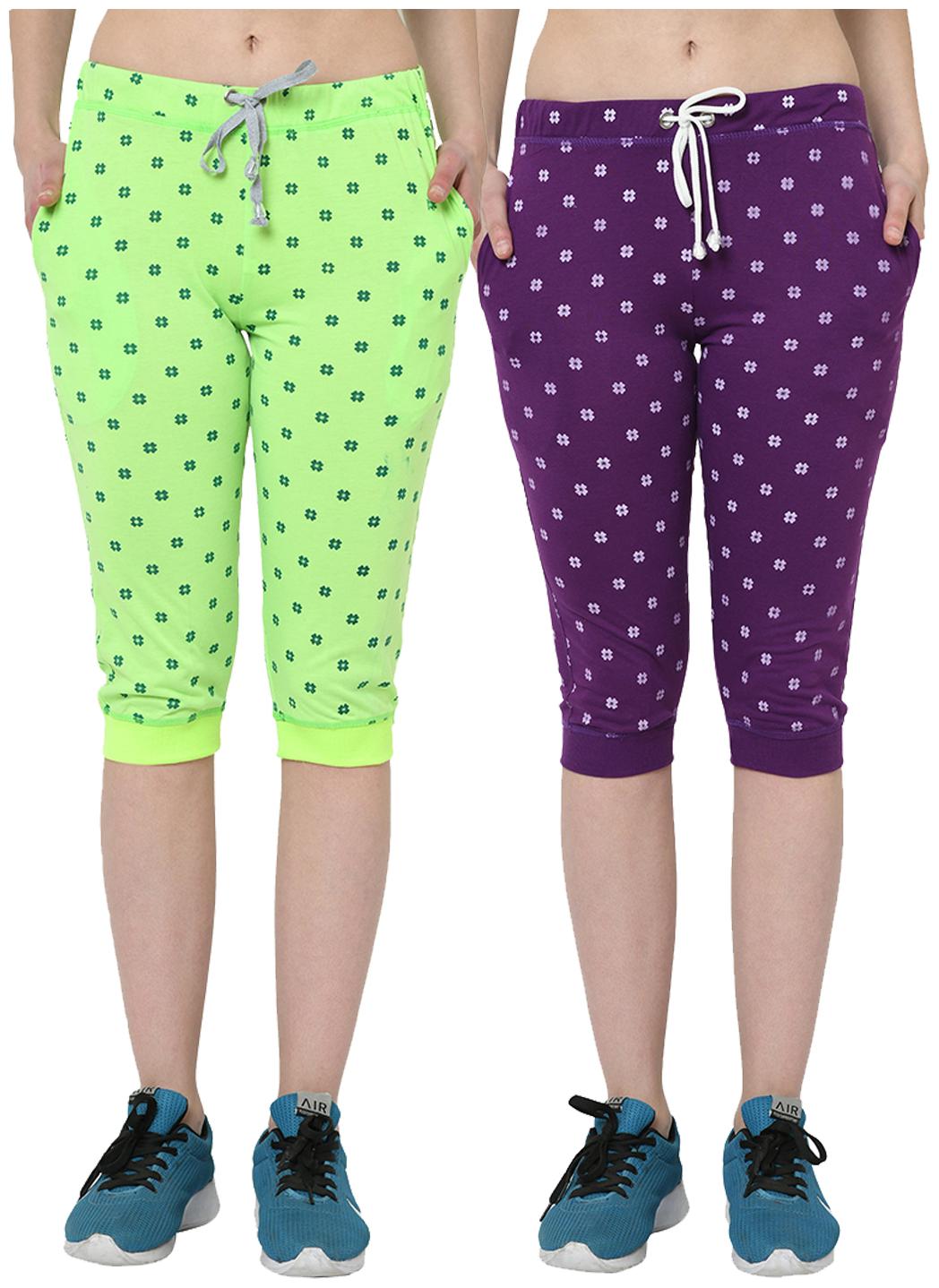 

VIMAL JONNEY Women Printed Regular capri - Green Purple