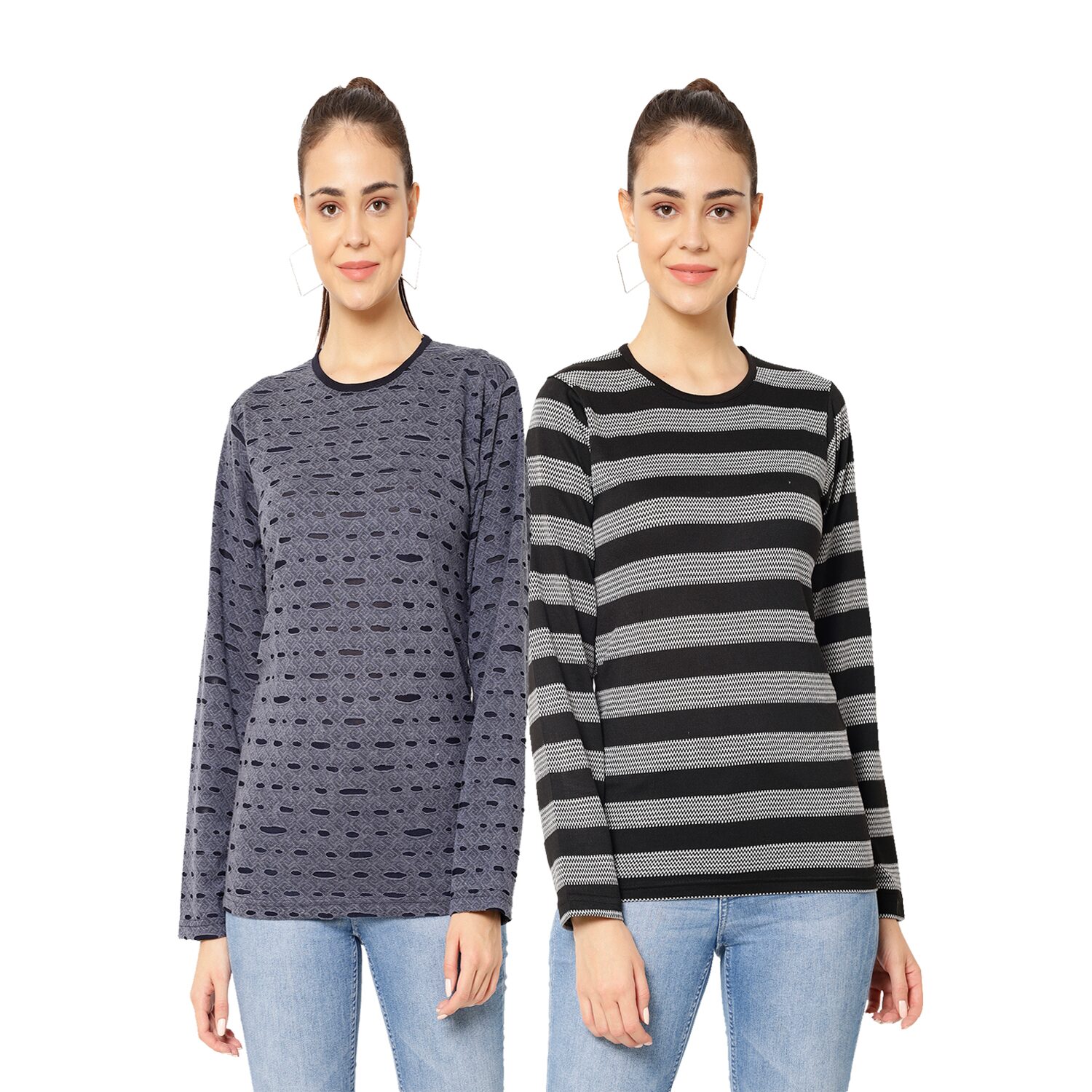 

VIMAL JONNEY Cotton Striped Navy Blue Grey Color T-Shirt For Women (Pack Of 2)