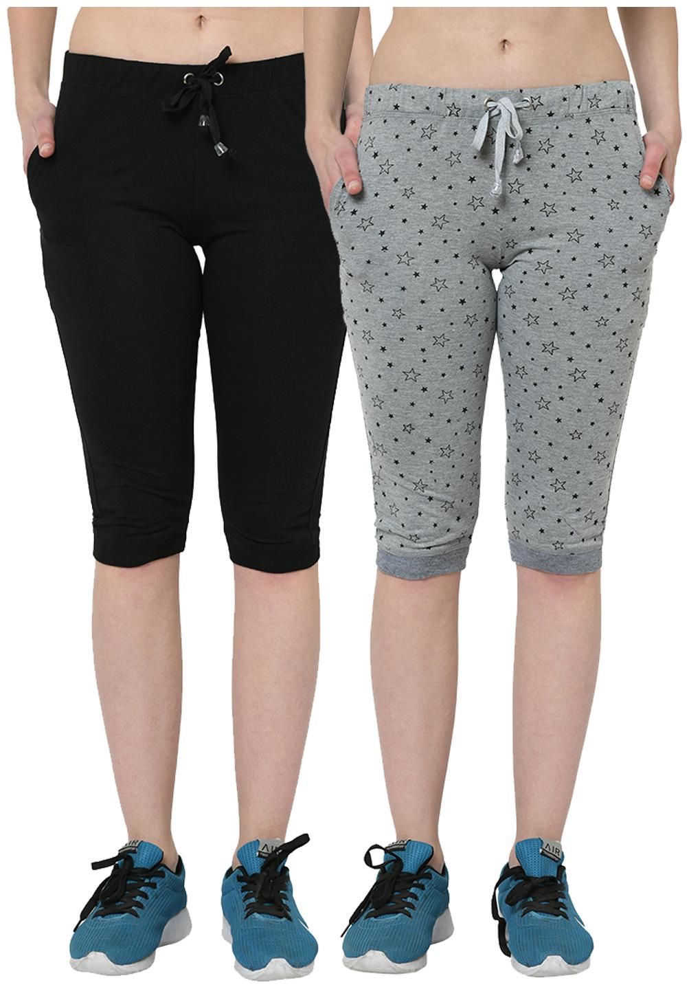 

VIMAL JONNEY Women Printed Regular capri - Black Grey