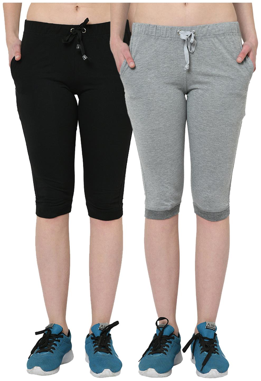 

VIMAL JONNEY Women Solid Regular capri - Black Grey